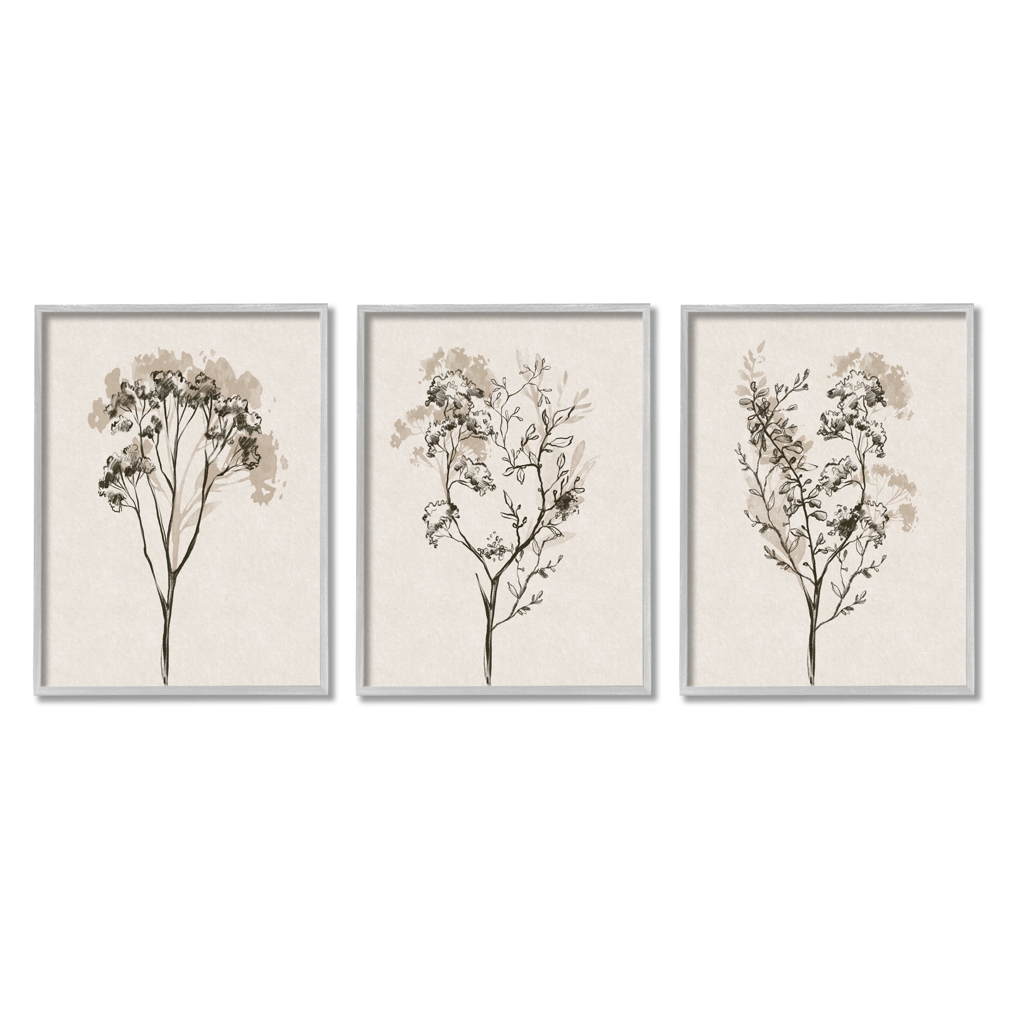 Stupell Industries Beige Cottage Herbs Botanical & Floral Painting Gray Framed Art Print Wall Art, 11 x 14, Set of 3