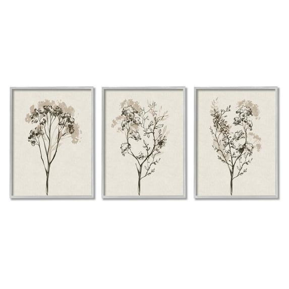 Stupell Industries Beige Cottage Herbs Botanical & Floral Painting Gray Framed Art Print Wall Art, 11 x 14, Set of 3
