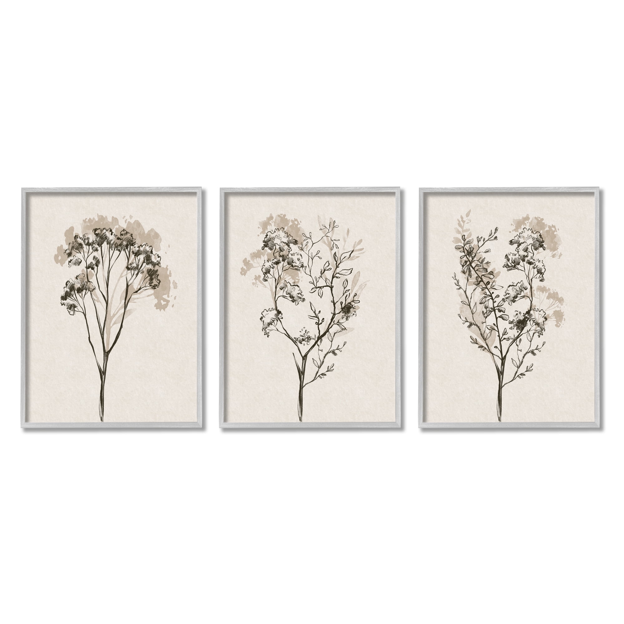 Stupell Industries Beige Cottage Herbs Botanical & Floral Painting Gray Framed Art Print Wall Art, 24 x 30, Set of 3