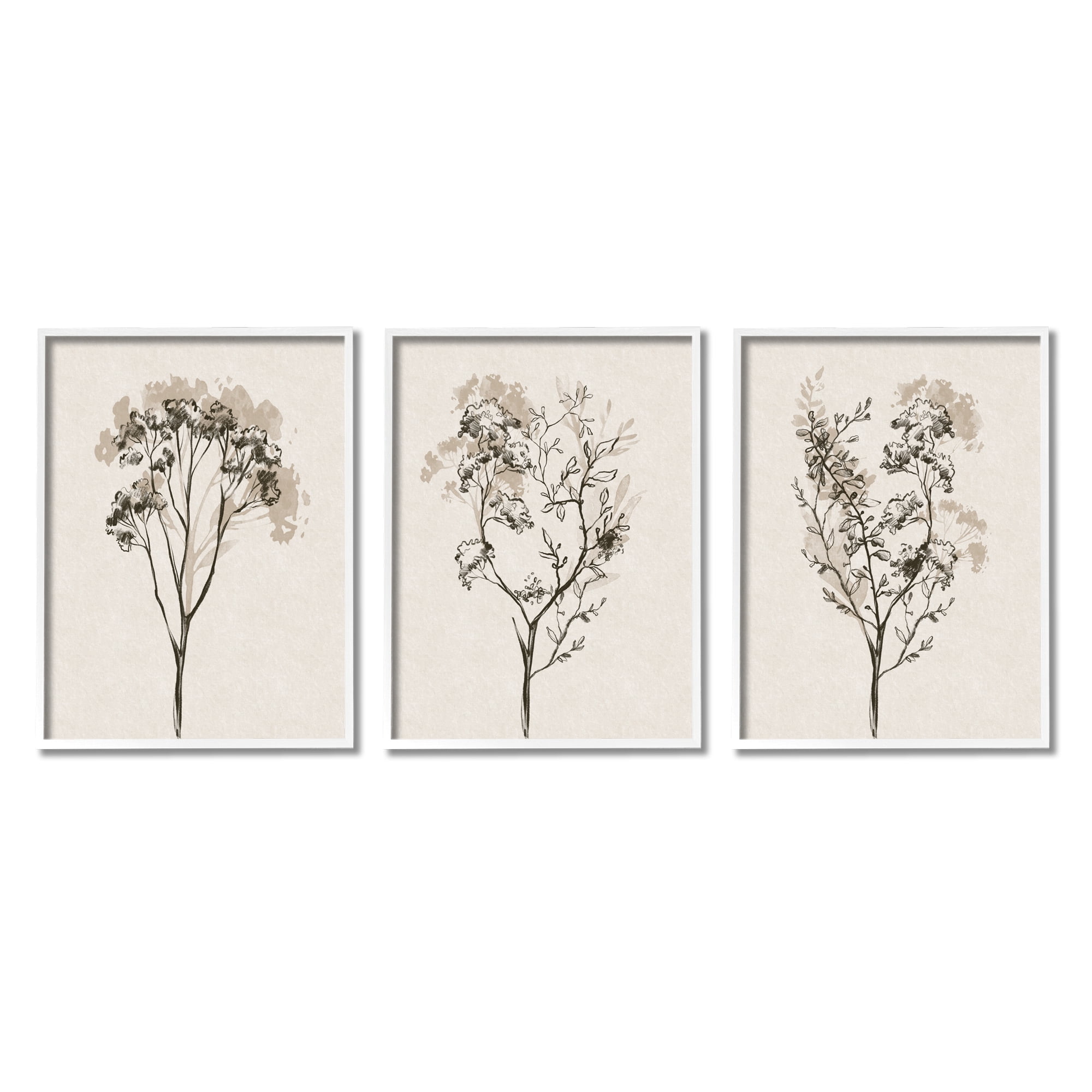 Stupell Industries Beige Cottage Herbs Botanical & Floral Painting White Framed Art Print Wall Art, 24 x 30, Set of 3