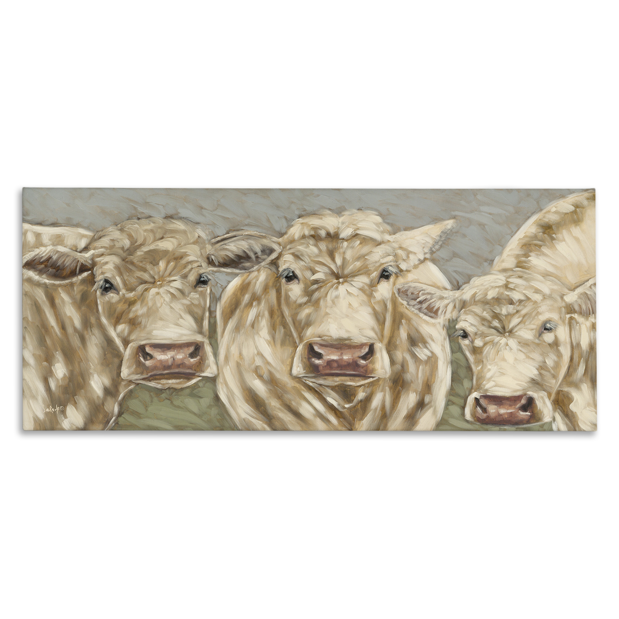 Stupell Industries Beige Cow Trio Animals & Insects Painting Gallery Wrapped Canvas Art Print Wall Art, 30 x 13