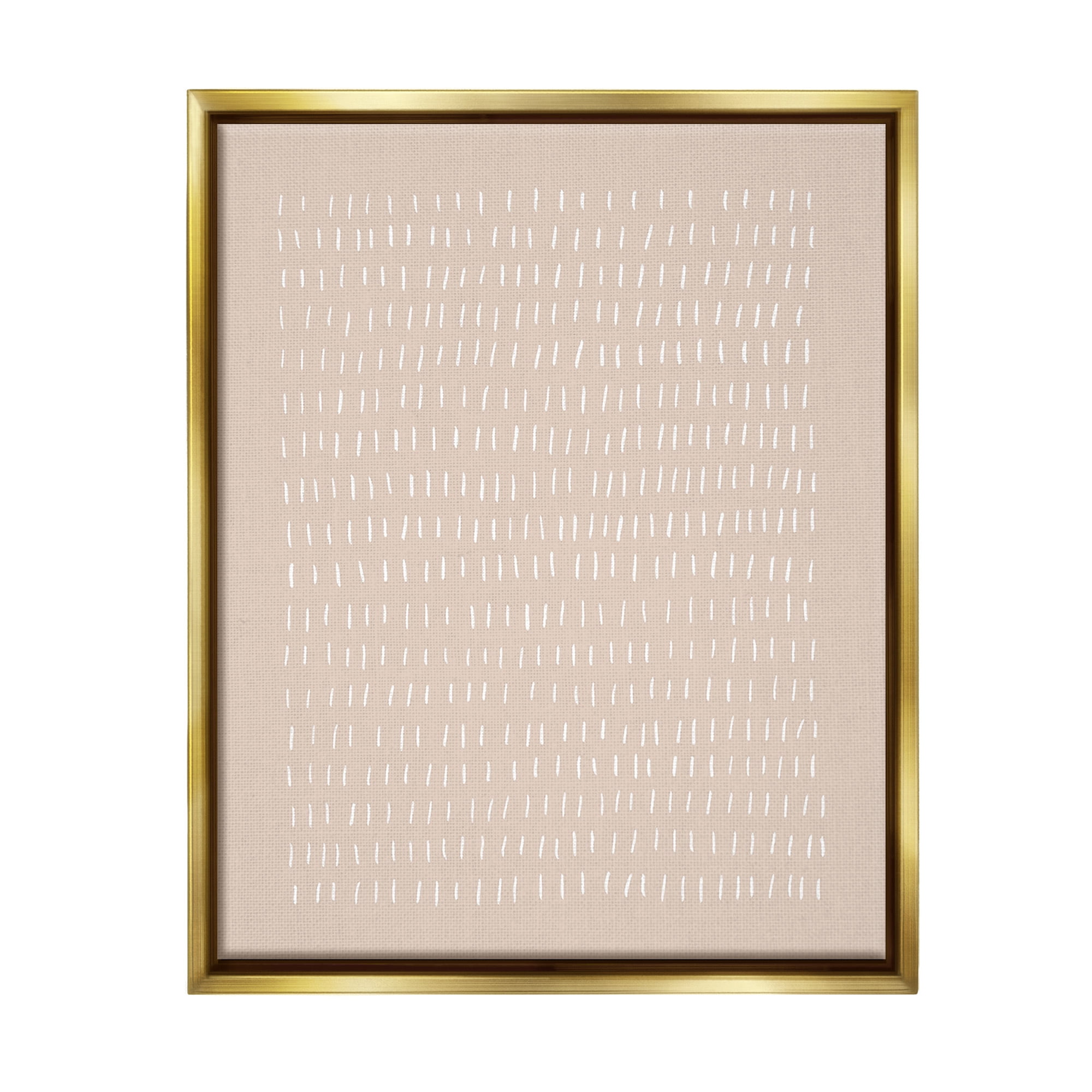 Stupell Industries Beige Dash Pattern Abstract Painting Gold Floater Framed Canvas Art Print Wall Art, 25 x 31