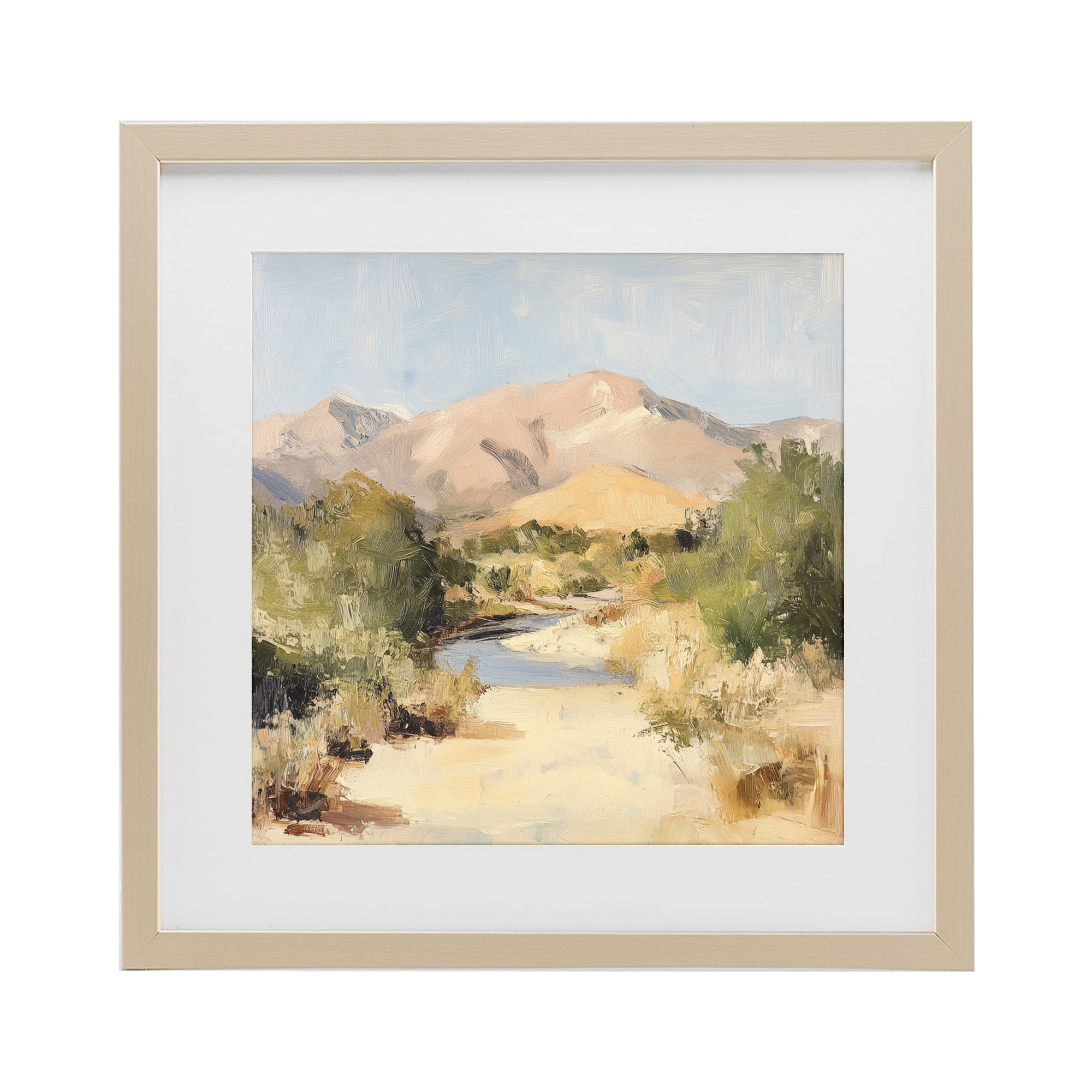 Stupell Industries Beige Desert Mountain Stream Birch Framed Print Under Glass, design by Petal Prints Design