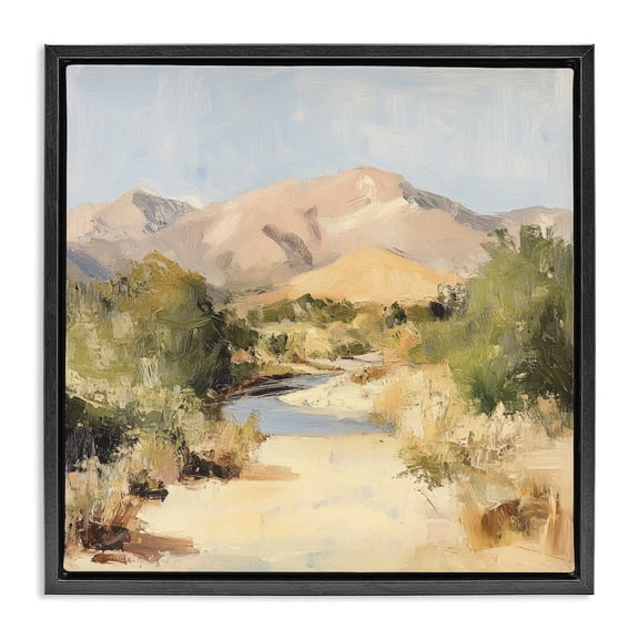 Stupell Industries Beige Desert Mountain Stream Black Framed Floater Canvas Wall Art, design by Petal Prints Design