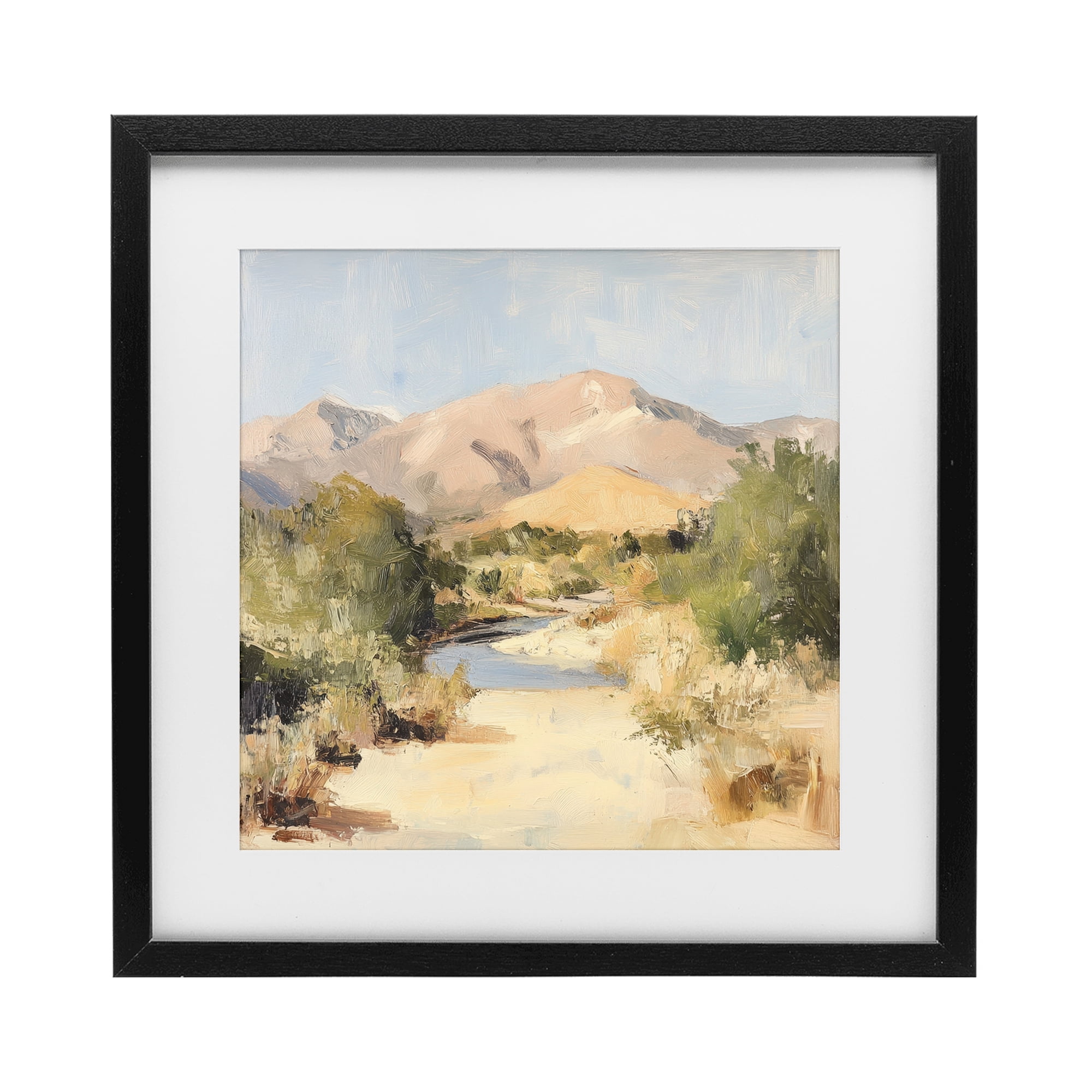 Stupell Industries Beige Desert Mountain Stream Black Framed Print Under Glass, design by Petal Prints Design