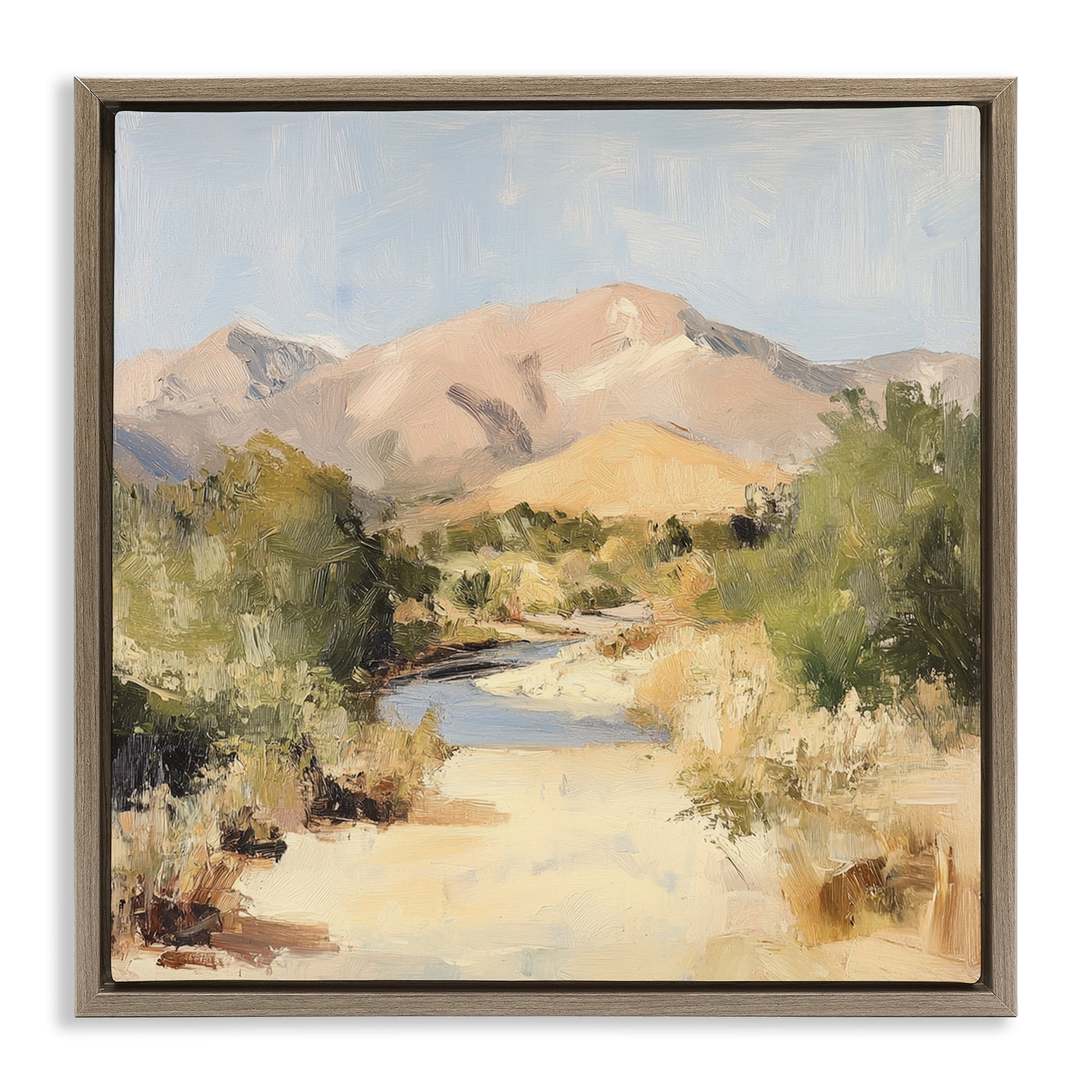 Stupell Industries Beige Desert Mountain Stream Brown Framed Floater Canvas Wall Art, design by Petal Prints Design