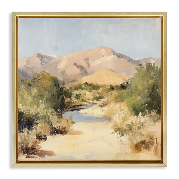 Stupell Industries Southwestern Beige Desert Mountain Stream Gold Floating Frame Canvas Art, 25 x 25, by Petals Prints Design