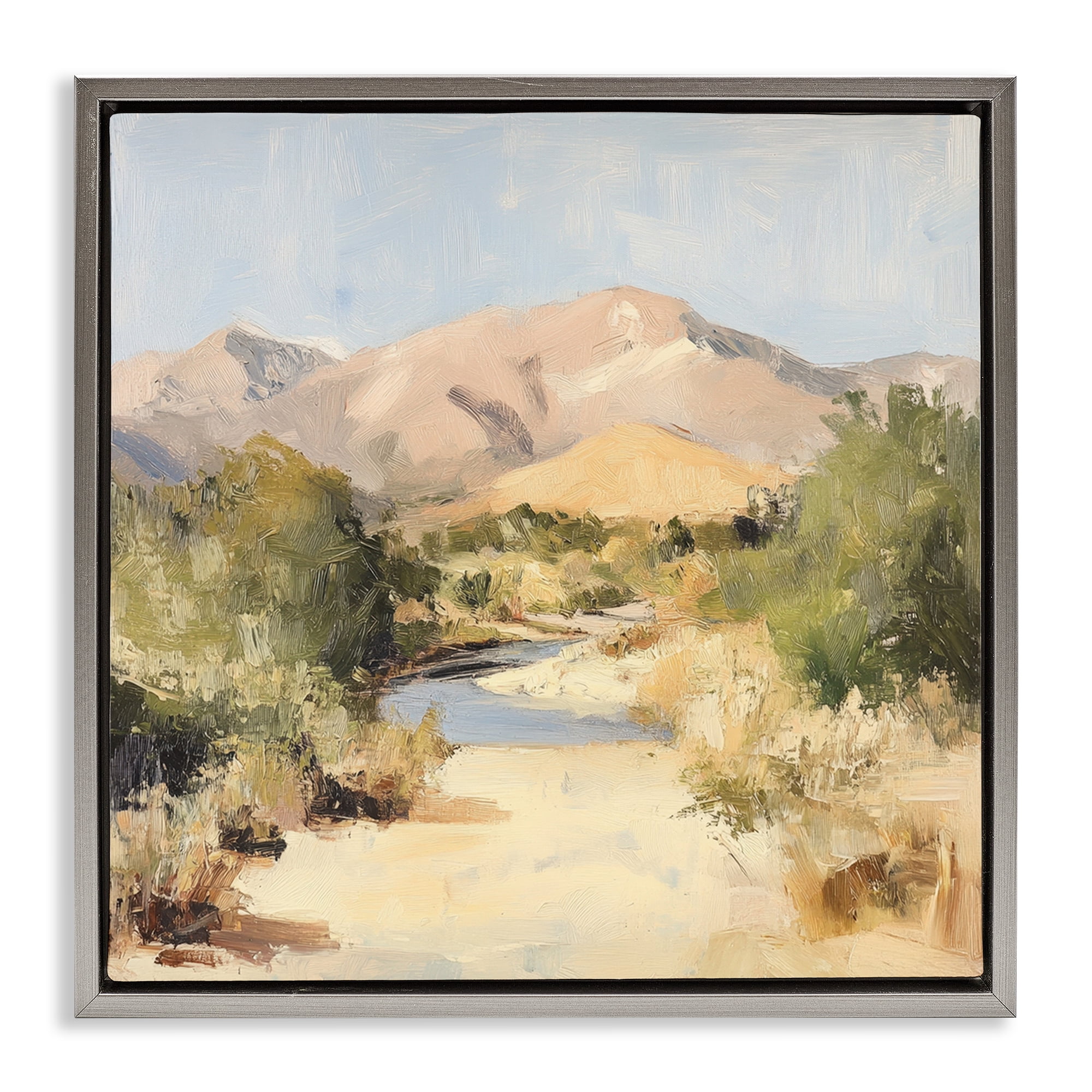 Stupell Industries Beige Desert Mountain Stream Gray Framed Floater Canvas Wall Art, design by Petal Prints Design