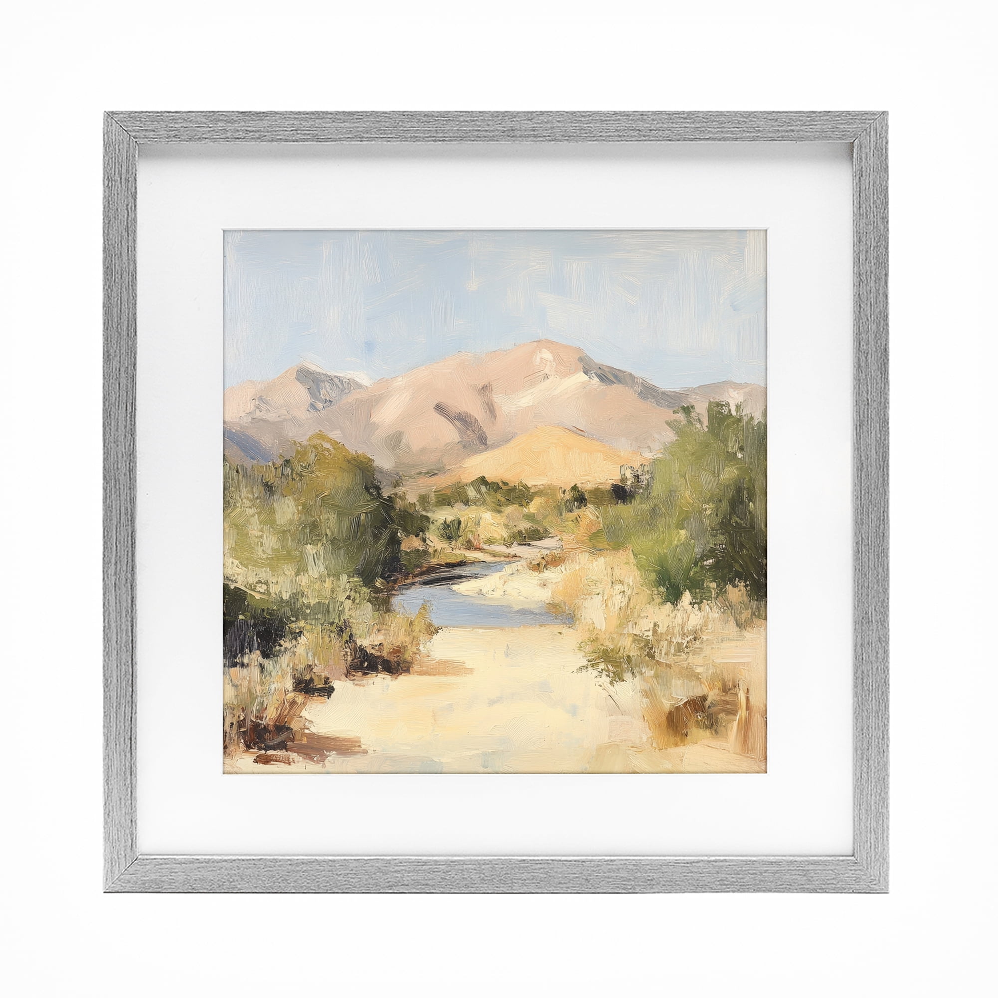 Stupell Industries Beige Desert Mountain Stream Gray Framed Print Under Glass, design by Petal Prints Design