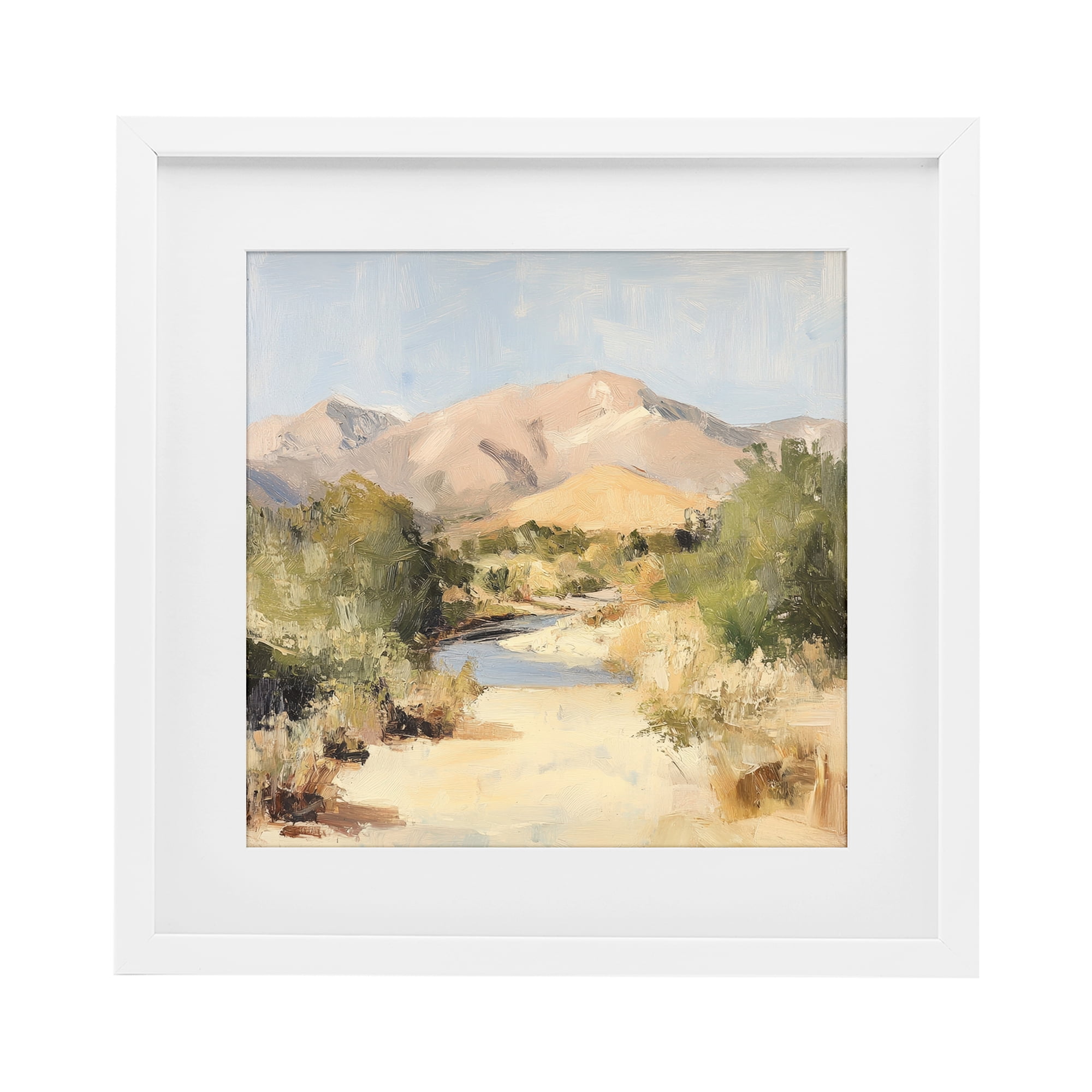 Stupell Industries Beige Desert Mountain Stream White Framed Print Under Glass, design by Petal Prints Design