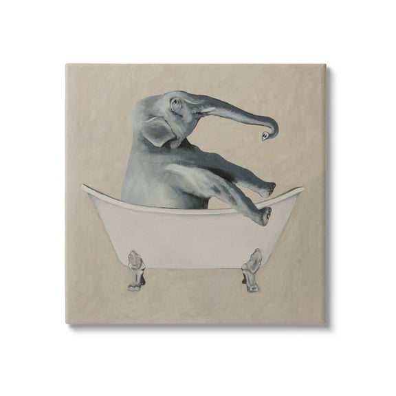 Stupell Industries Beige Elephant Bathroom Tub Animals & Insects Painting Gallery Wrapped Canvas Print Wall Art