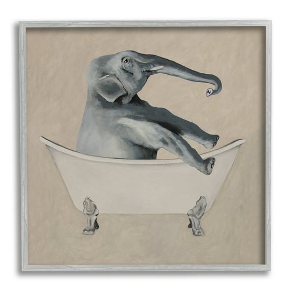 Stupell Industries Beige Elephant Bathroom Tub Animals & Insects Painting Gray Framed Art Print Wall Art
