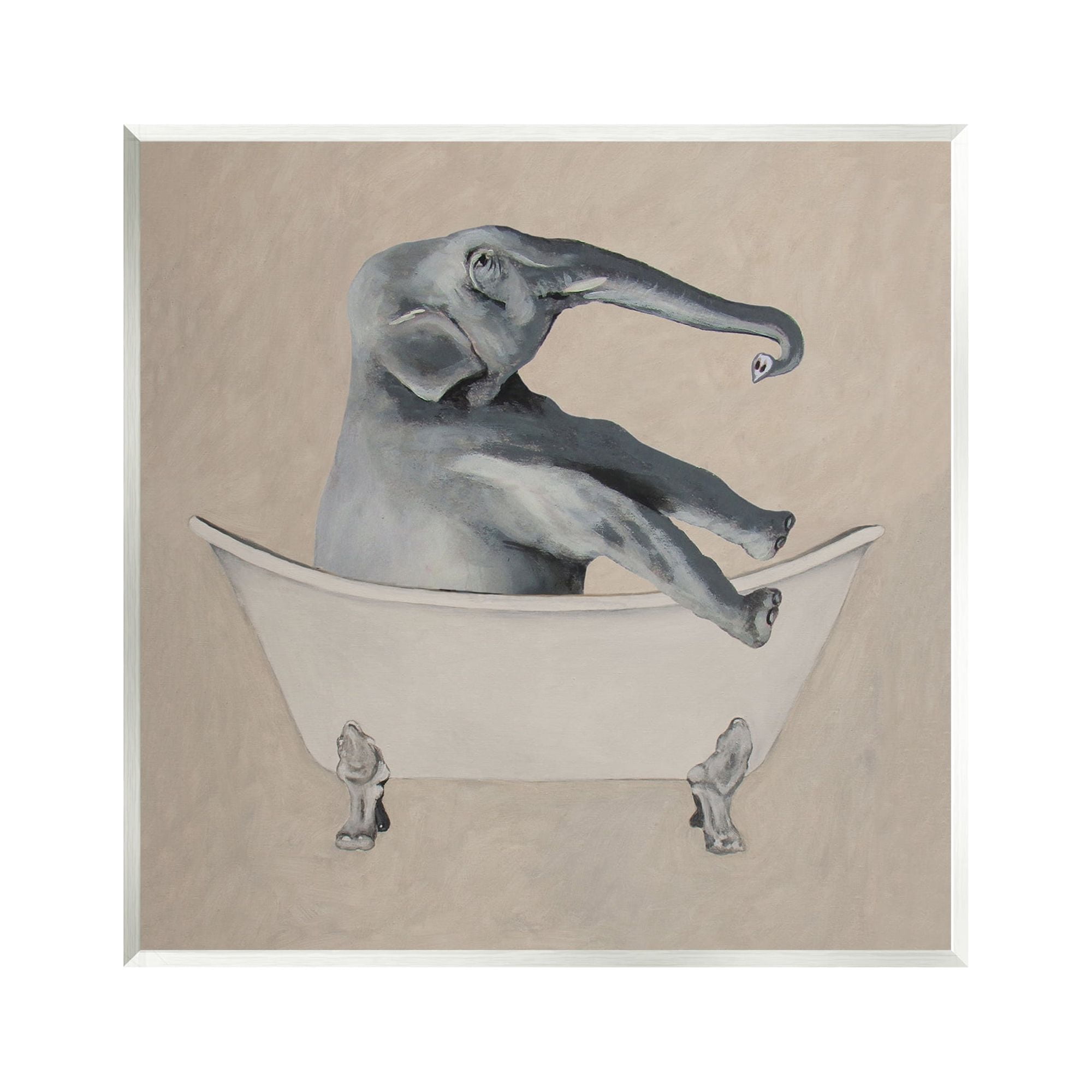Stupell Industries Beige Elephant Bathroom Tub Animals & Insects Painting Unframed Art Print Wall Art