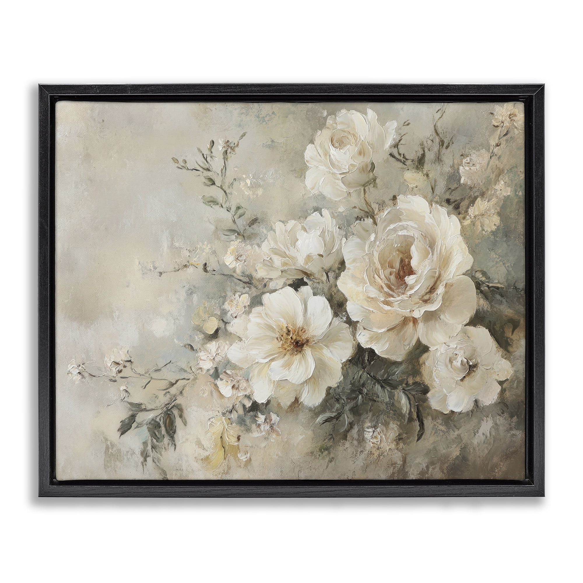 Stupell Industries Beige Faded Florals Plants & Flowers Painting Black Floater Framed Canvas Art Print Wall Art, 31 x 25