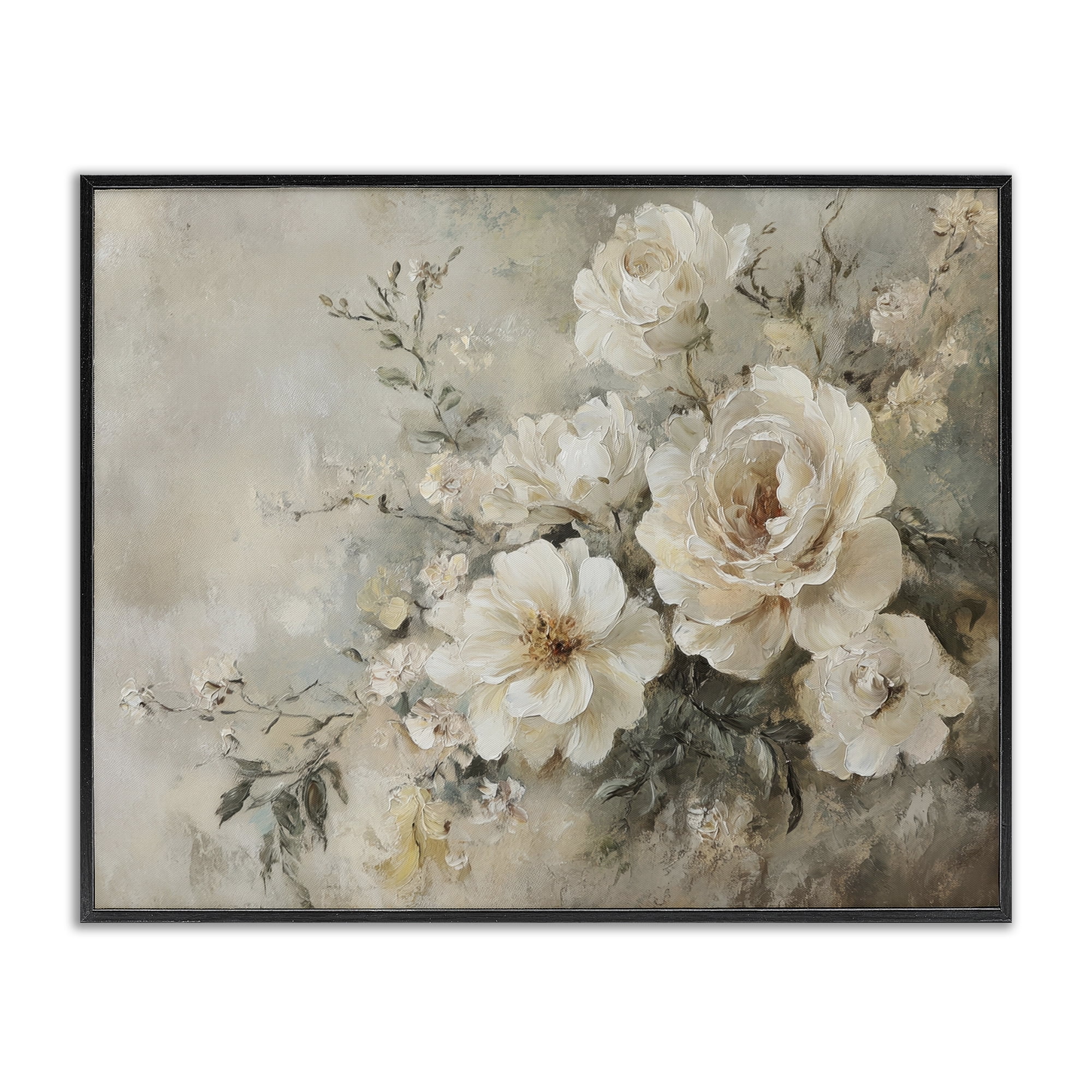 Stupell Industries Beige Faded Florals Plants & Flowers Painting Black Framed Art Print Wall Art, 20 x 16