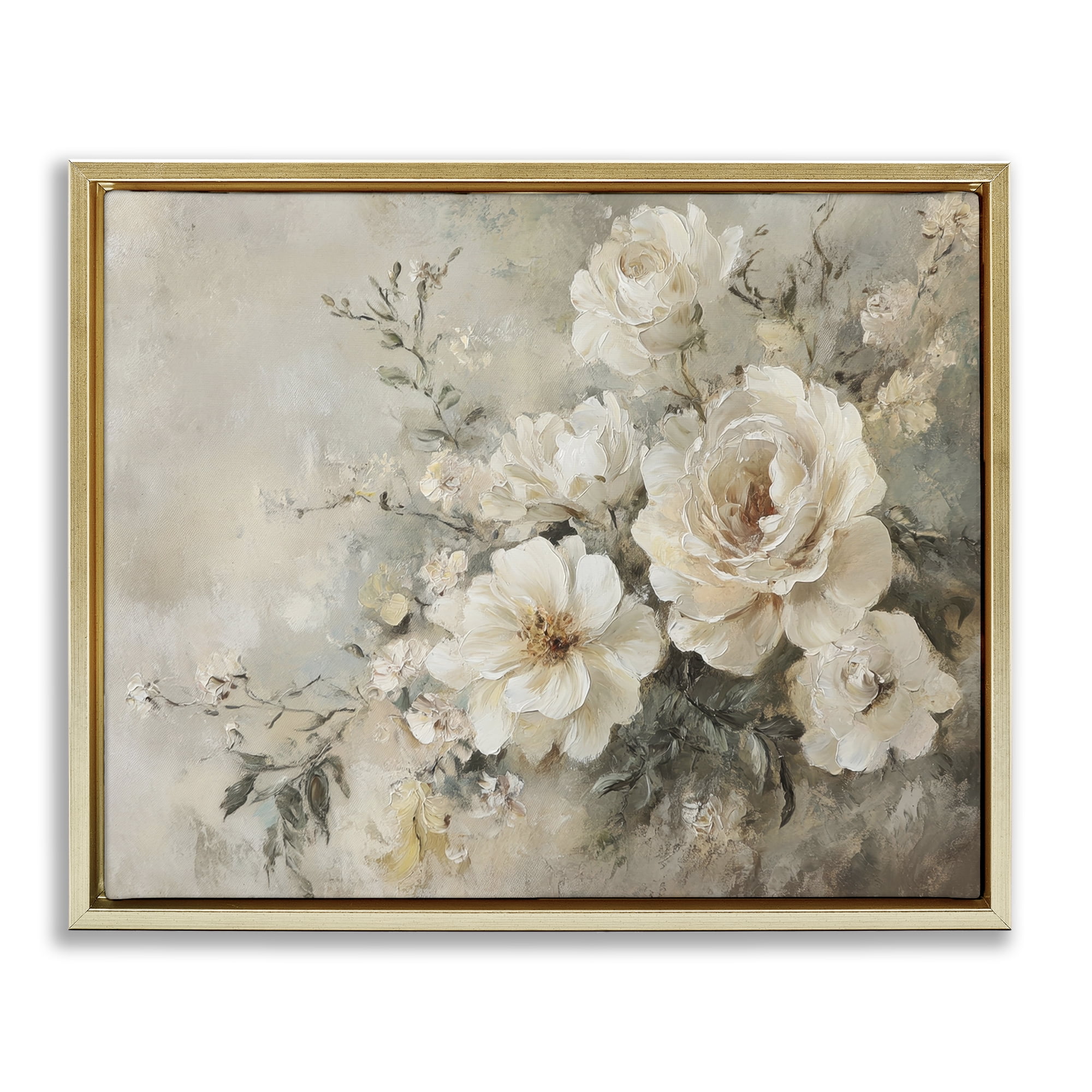 Stupell Industries Beige Faded Florals Plants & Flowers Painting Gold Floater Framed Canvas Art Print Wall Art, 21 x 17