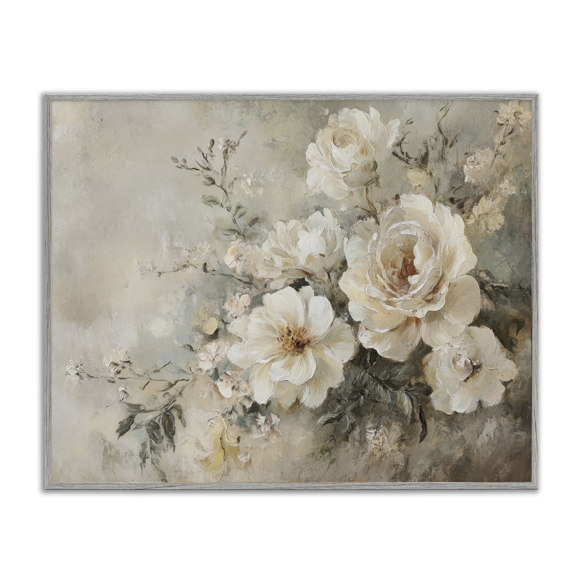 Stupell Industries Beige Faded Florals Plants & Flowers Painting Gray Framed Art Print Wall Art, 20 x 16