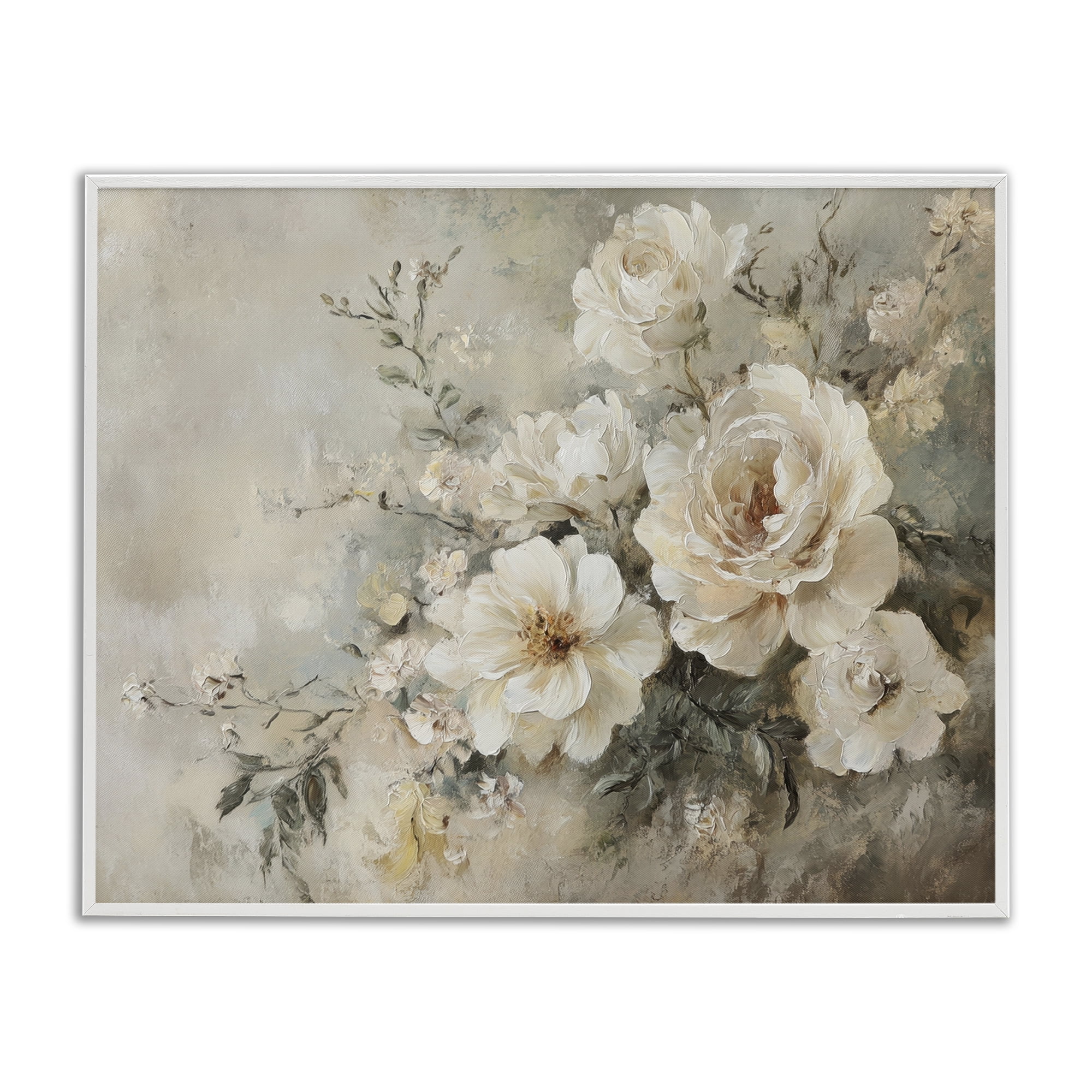 Stupell Industries Beige Faded Florals Plants & Flowers Painting White Framed Art Print Wall Art, 30 x 24
