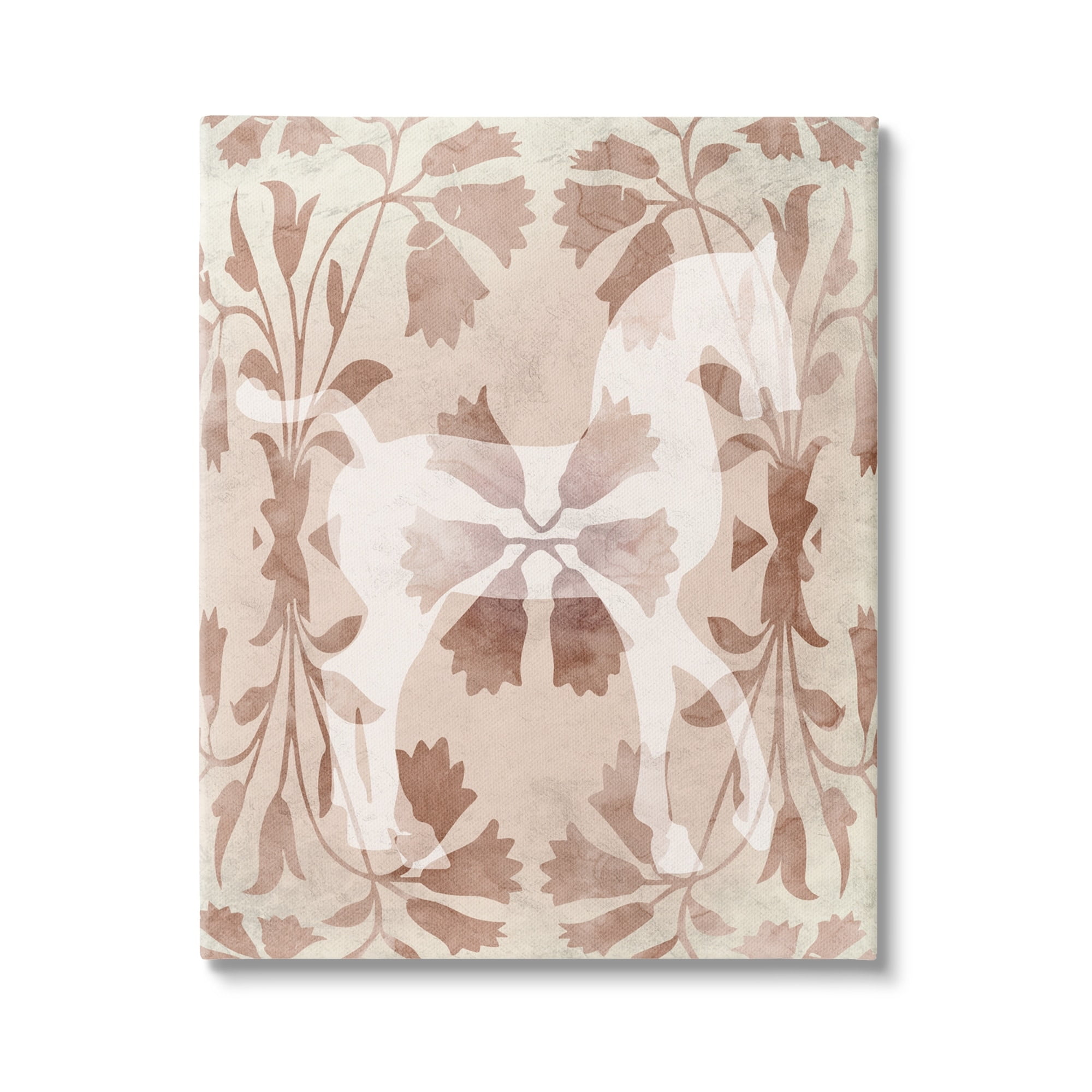 Stupell Industries Beige Flower Pattern Horse Animals & Insects Painting Gallery Wrapped Canvas Print Wall Art
