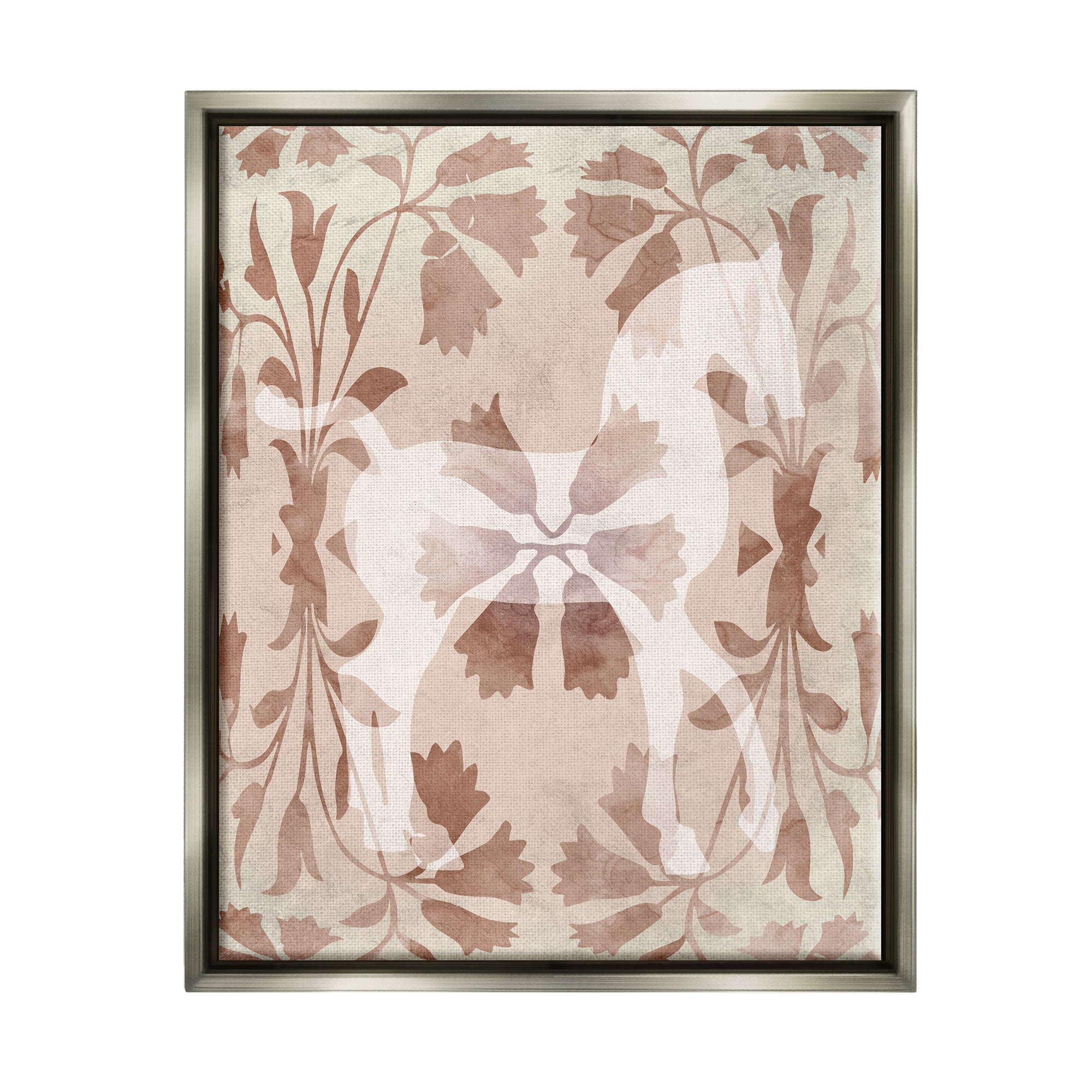 Stupell Industries Beige Flower Pattern Horse Animals & Insects Painting Gray Floater Framed Art Print Wall Art