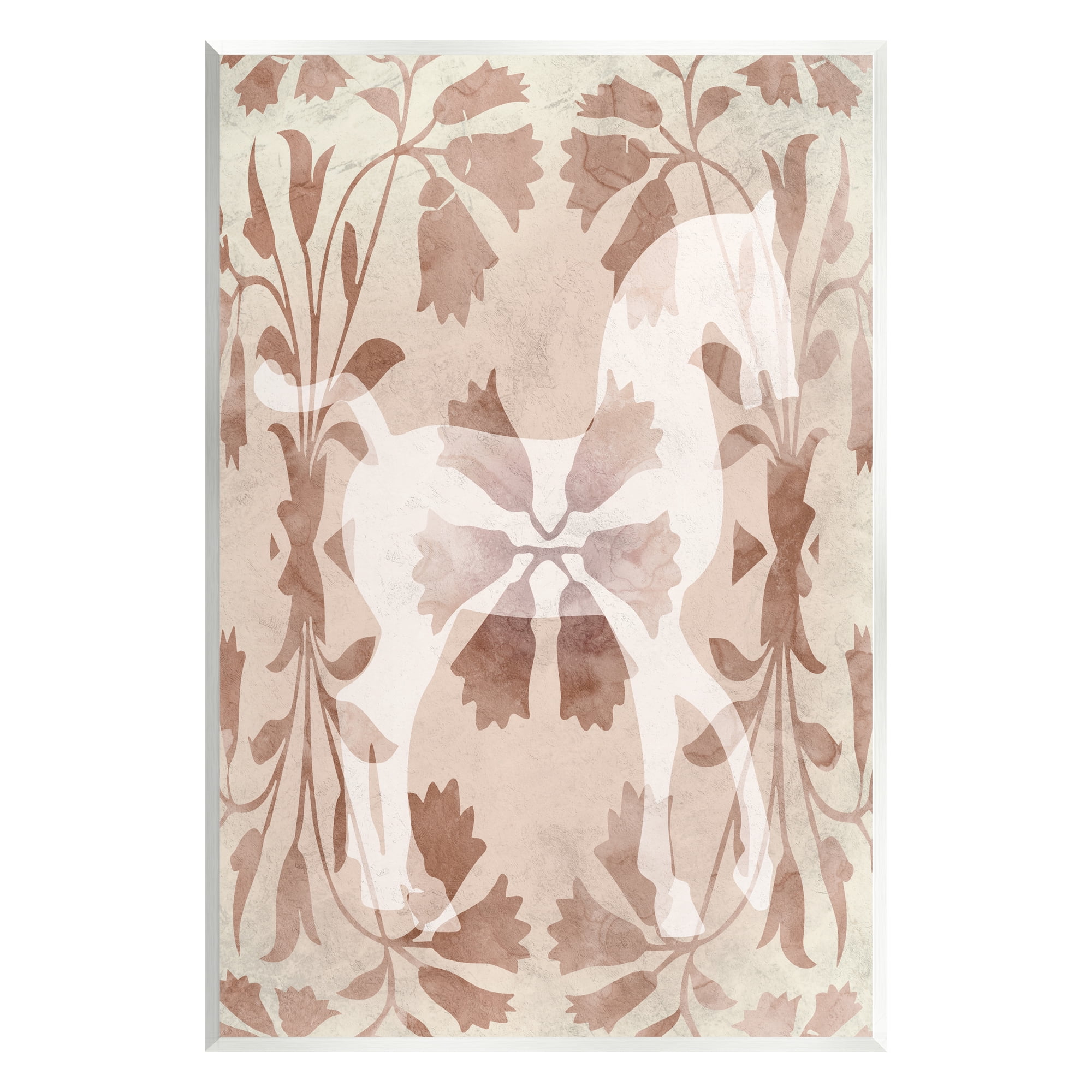 Stupell Industries Beige Flower Pattern Horse Animals & Insects Painting Unframed Art Print Wall Art