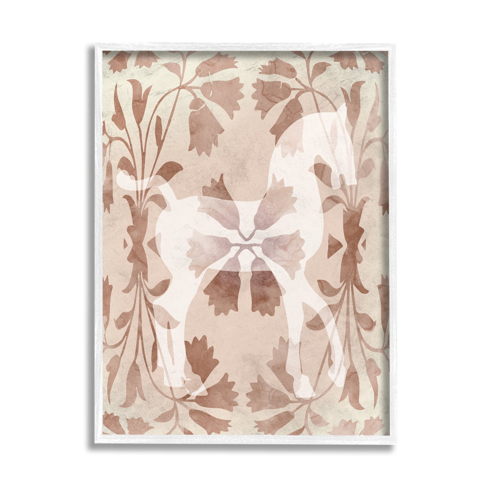 Stupell Industries Beige Flower Pattern Horse Animals & Insects Painting White Framed Art Print Wall Art