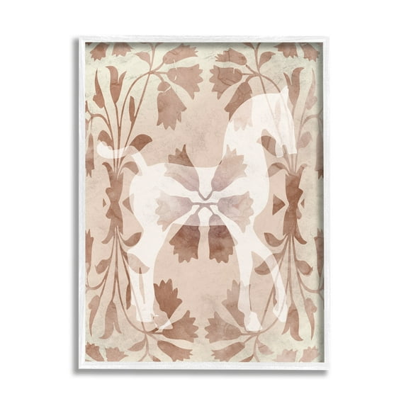 Stupell Industries Beige Flower Pattern Horse Animals & Insects Painting White Framed Art Print Wall Art