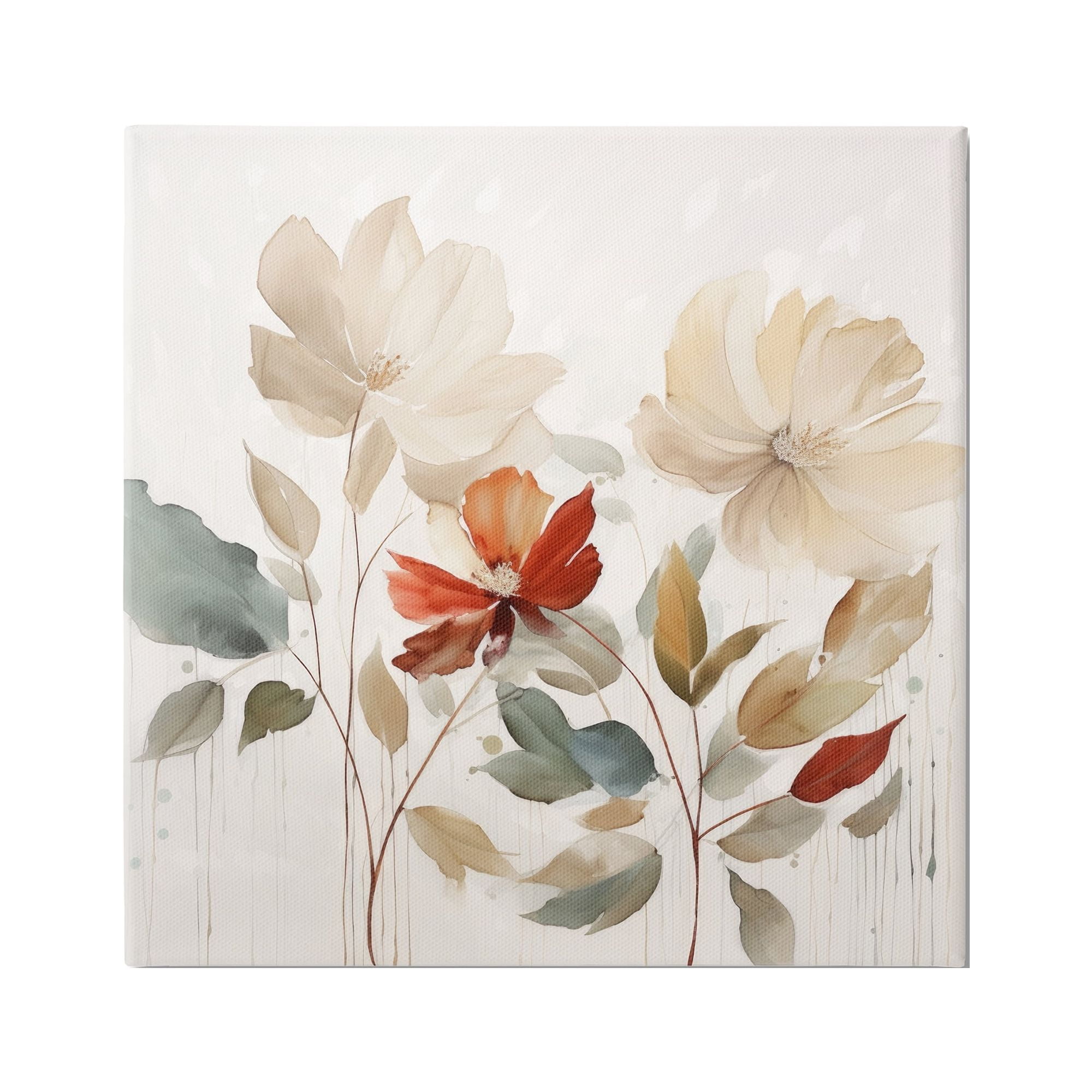 Stupell Industries Beige Flowers Red Detail Botanical & Floral Painting Gallery Wrapped Canvas Art Print Wall Art, 17 x 17