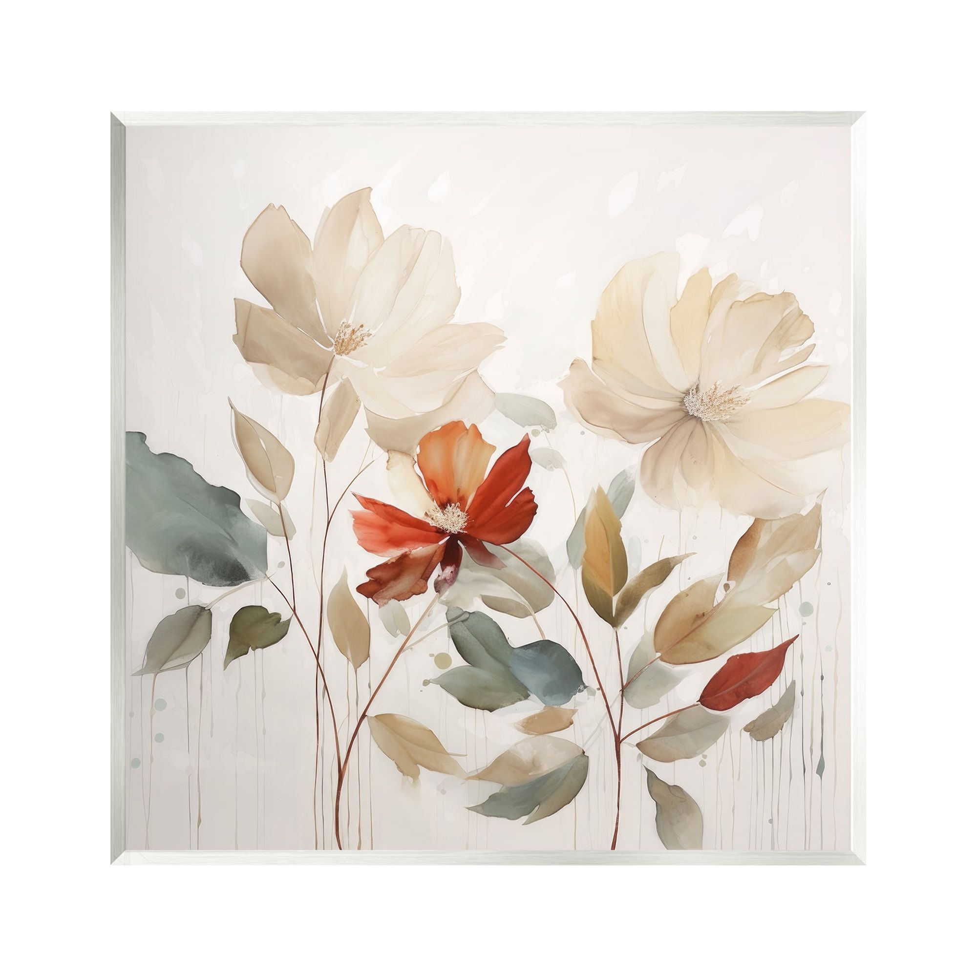 Stupell Industries Beige Flowers Red Detail Botanical & Floral Painting Unframed Art Print Wall Art, 12 x 12