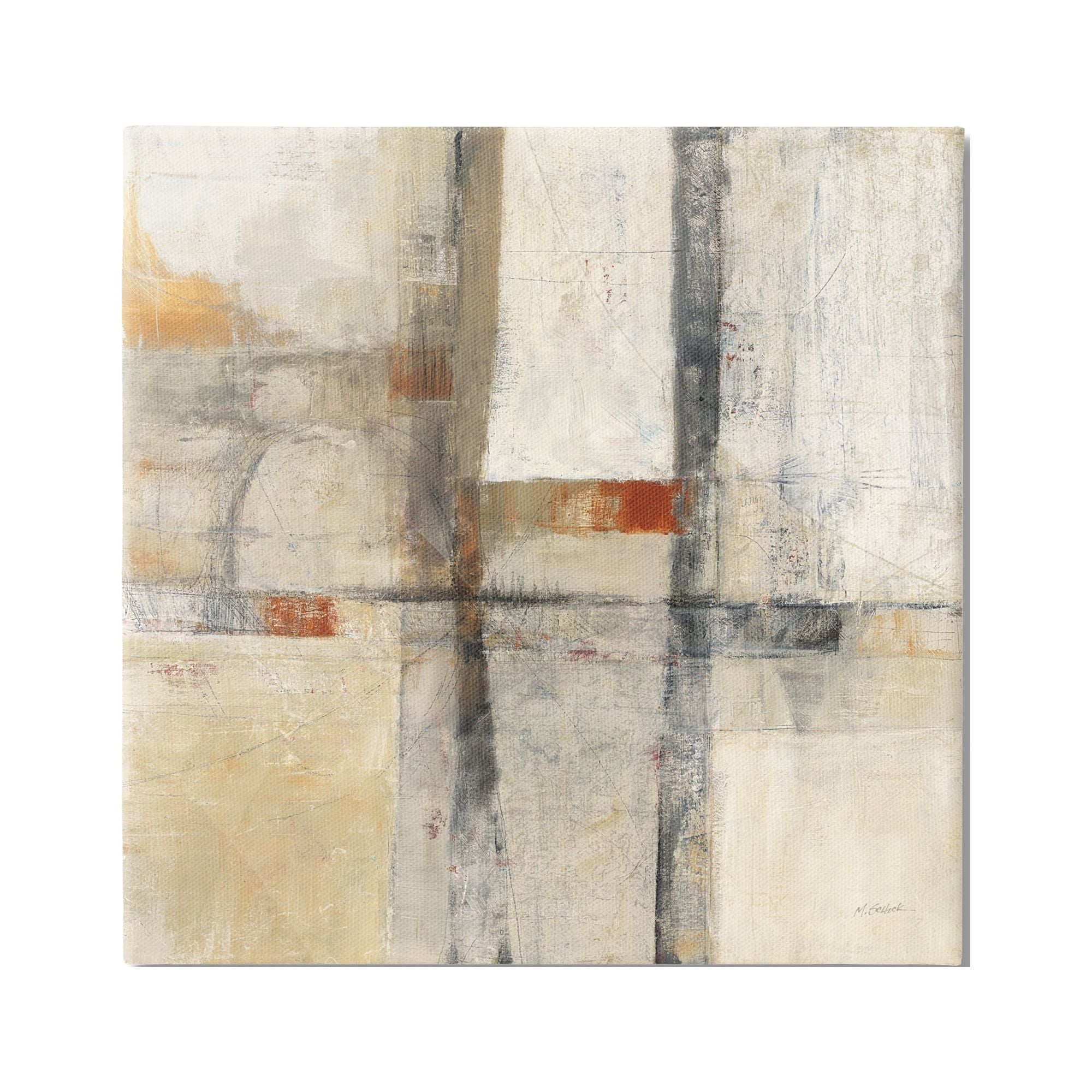 Stupell Industries Beige Geometric Abstraction Abstract Painting Gallery Wrapped Canvas Art Print Wall Art, 17 x 17