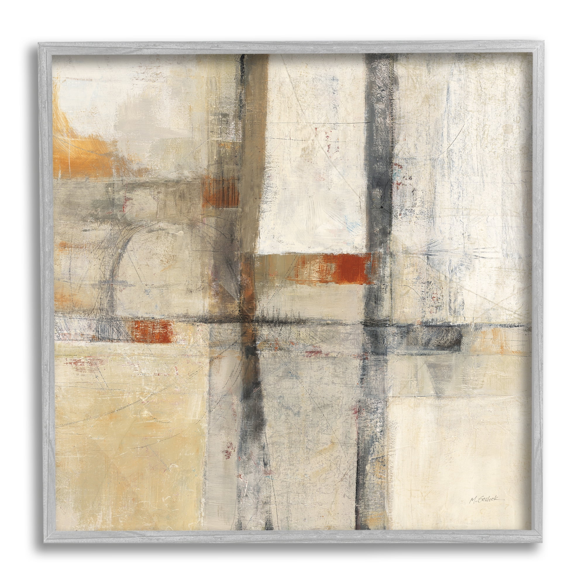 Stupell Industries Beige Geometric Abstraction Abstract Painting Gray Framed Art Print Wall Art, 24 x 24