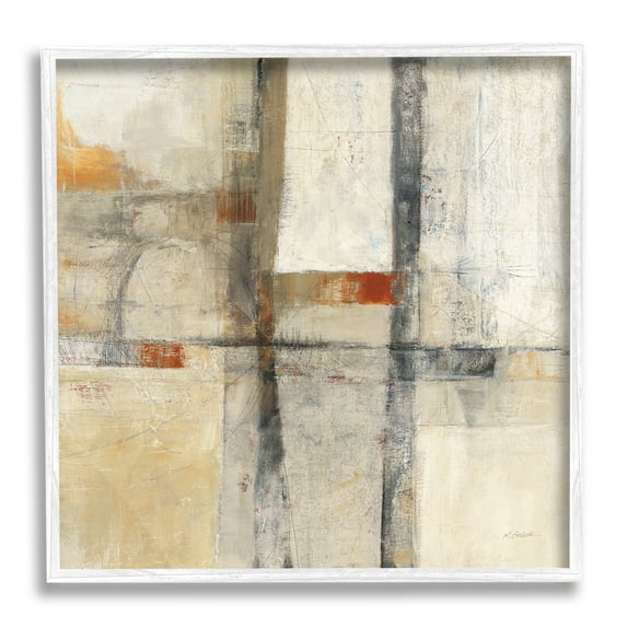 Stupell Industries Beige Geometric Abstraction Abstract Painting White Framed Art Print Wall Art, 12 x 12