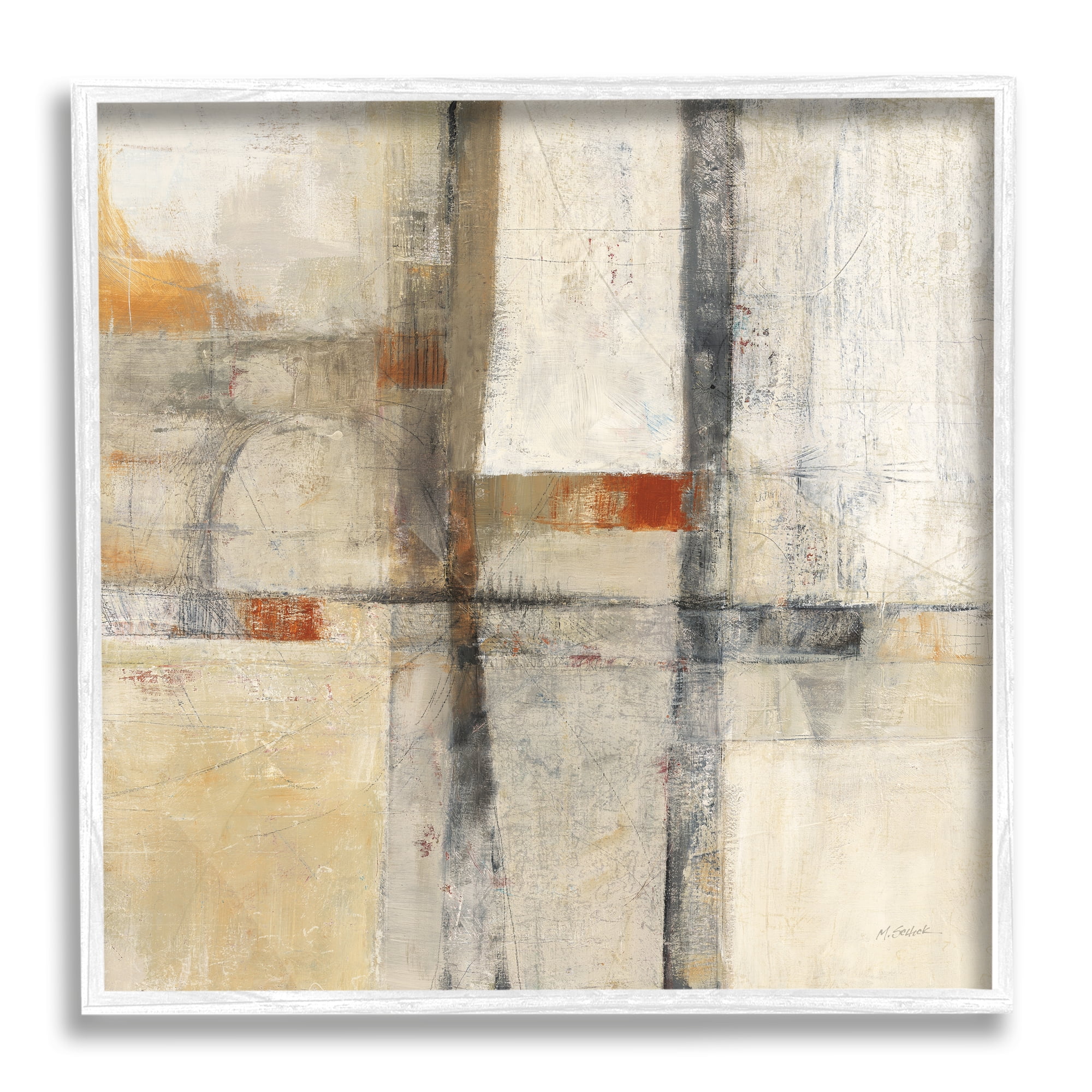Stupell Industries Beige Geometric Abstraction Abstract Painting White Framed Art Print Wall Art, 17 x 17