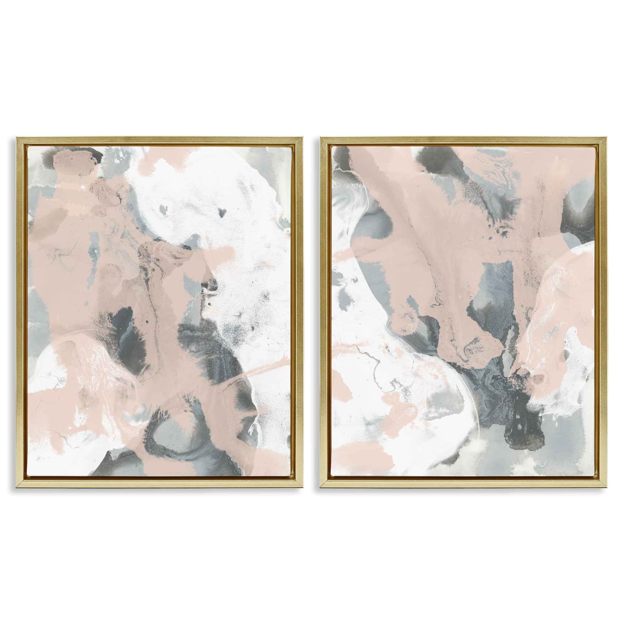 Stupell Industries Beige & Gray Splashes Abstract Painting Gold Floater Framed Canvas Art Print Wall Art, 17 x 21, Set of 2