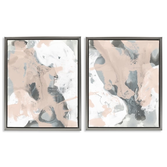 Stupell Industries Beige & Gray Splashes Abstract Painting Gray Floater Framed Canvas Art Print Wall Art, 17 x 21, Set of 2