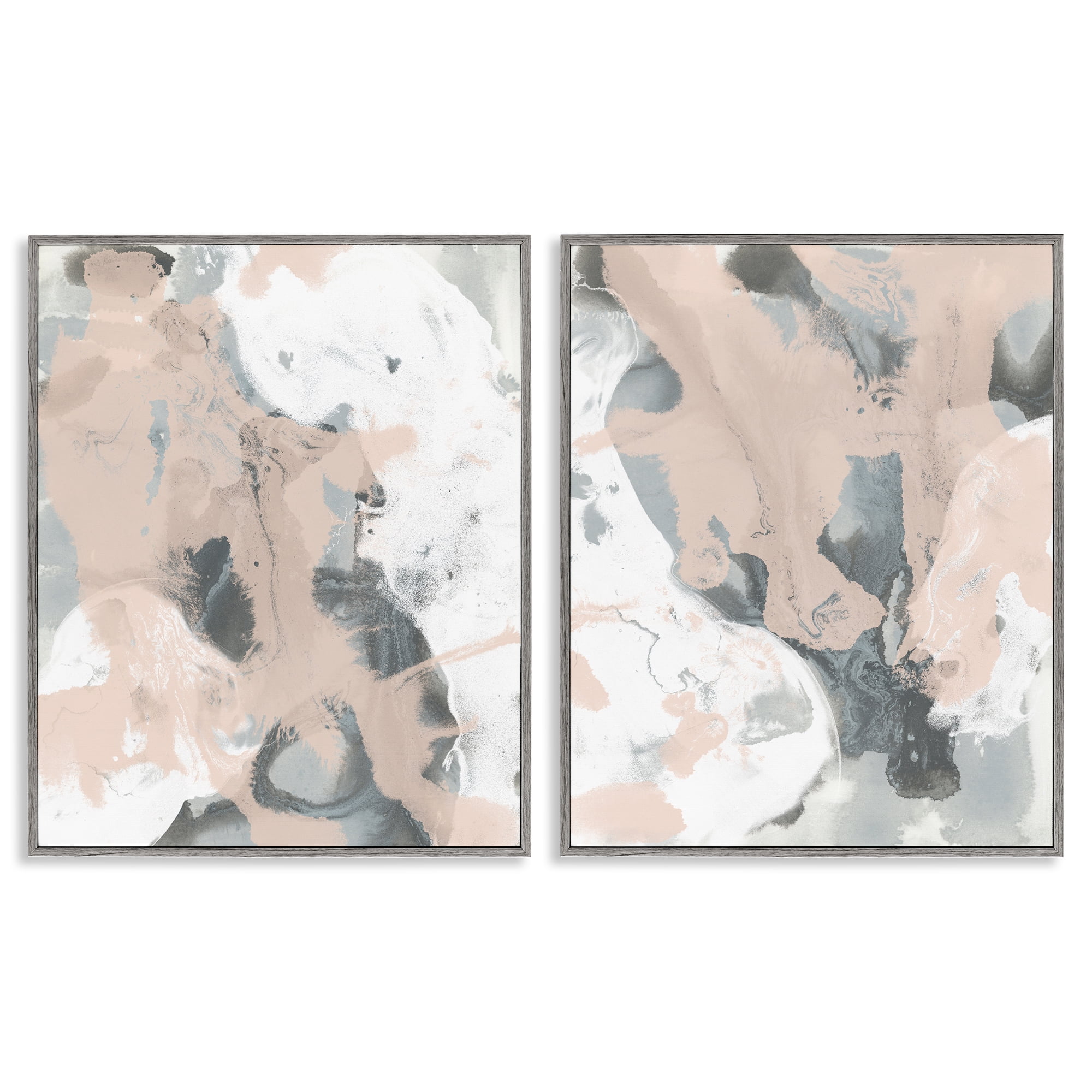 Stupell Industries Beige & Gray Splashes Abstract Painting Gray Framed Art Print Wall Art, 16 x 20, Set of 2