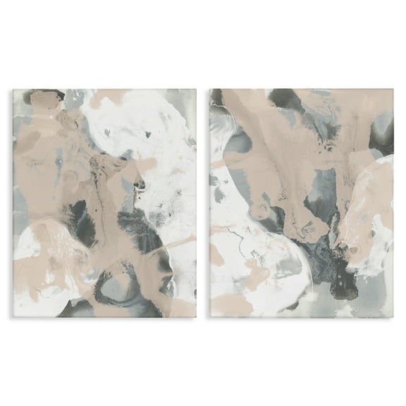 Stupell Industries Beige & Gray Splashes Abstract Painting Wrapped Canvas Art Print Wall Art, 16 x 20, Set of 2