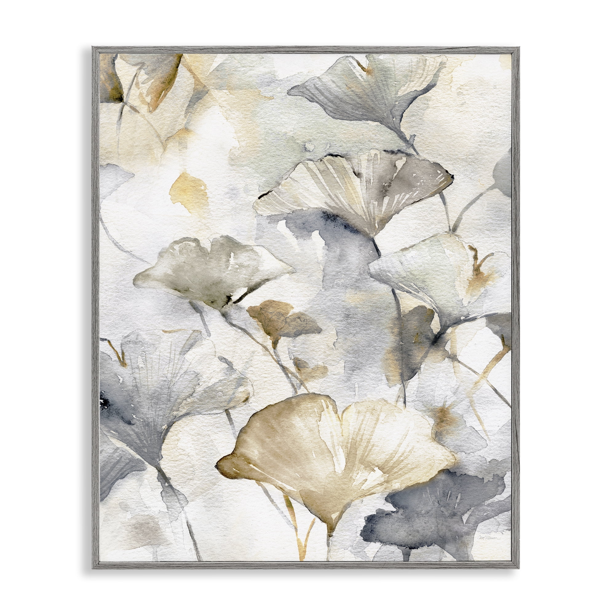 Stupell Industries Beige & Grey Gingkoes Plants & Flowers Painting Gray Framed Art Print Wall Art, 16 x 20