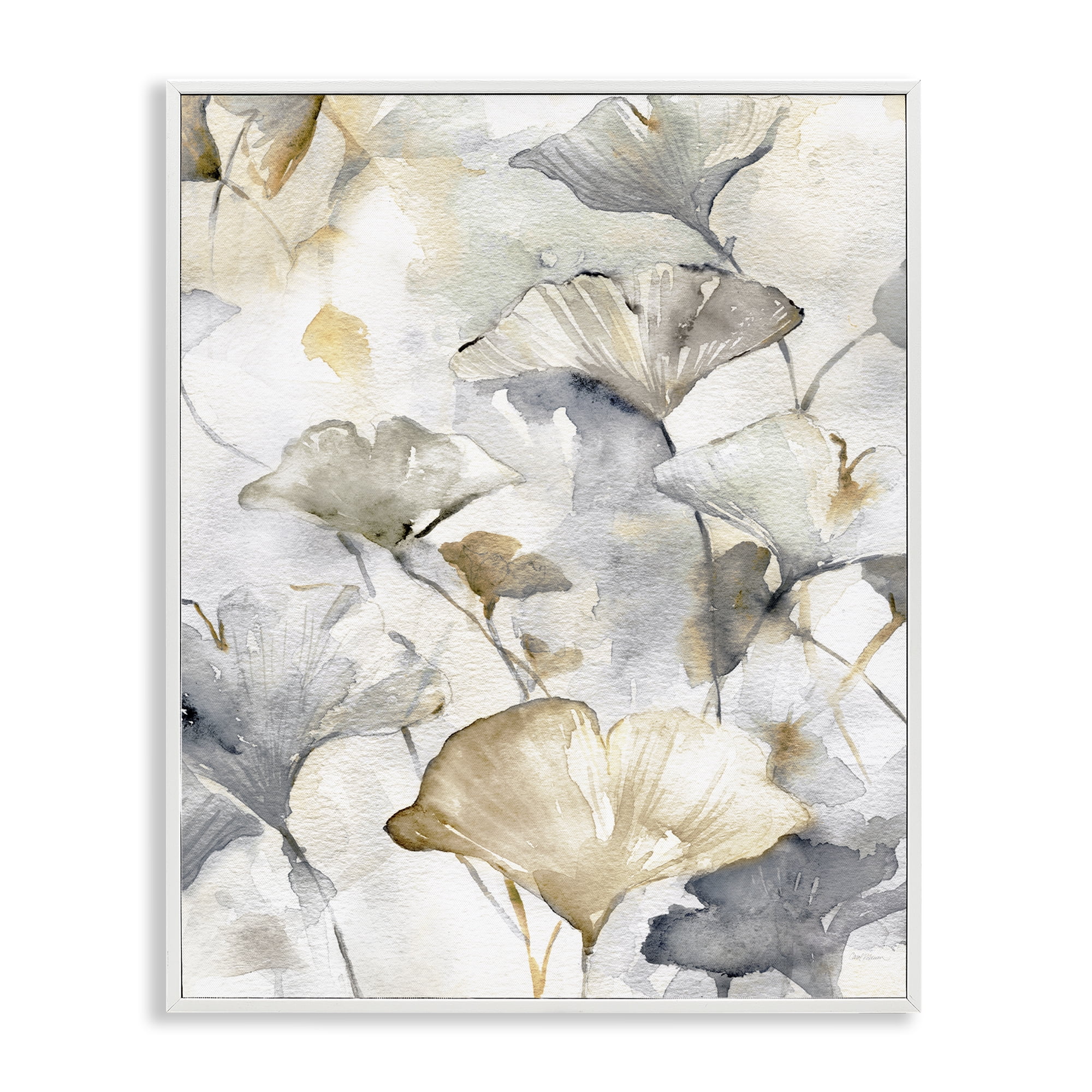 Stupell Industries Beige & Grey Gingkoes Plants & Flowers Painting White Framed Art Print Wall Art, 24 x 30