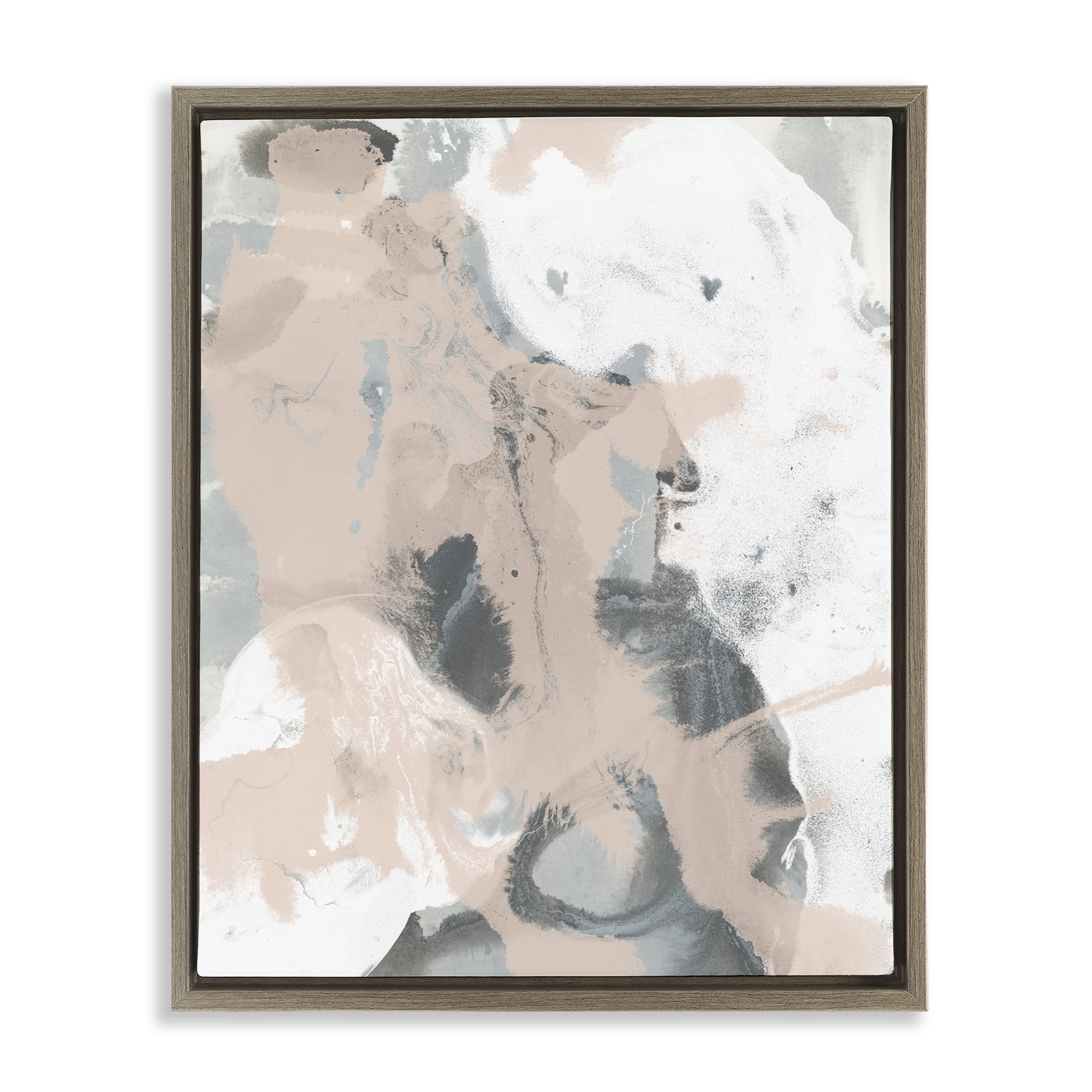 Stupell Industries Beige & Grey Splash Abstract Painting Brown Floater Framed Canvas Art Print Wall Art, 17 x 21