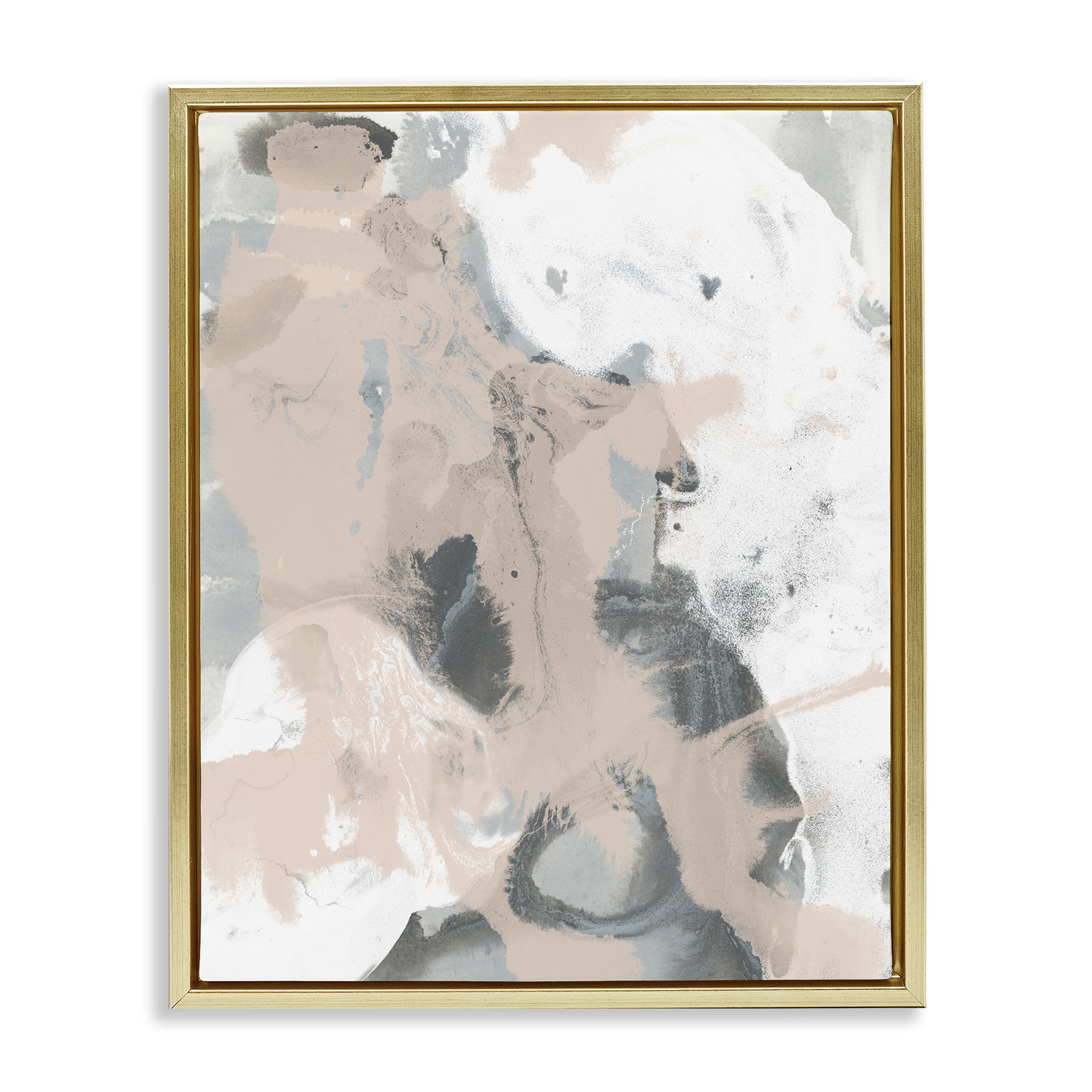 Stupell Industries Beige & Grey Splash Abstract Painting Gold Floater Framed Canvas Art Print Wall Art, 17 x 21