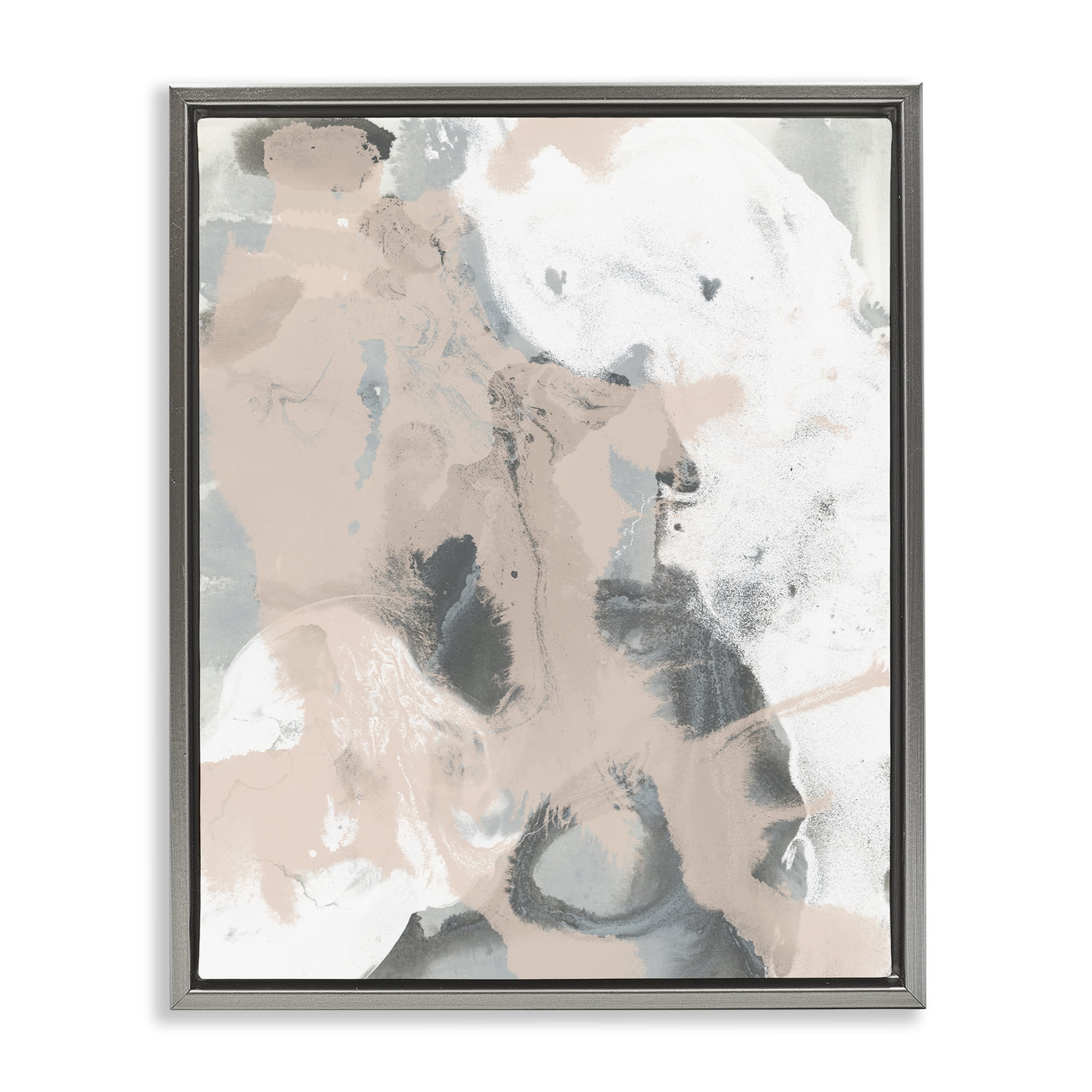 Stupell Industries Beige & Grey Splash Abstract Painting Gray Floater Framed Canvas Art Print Wall Art, 25 x 31