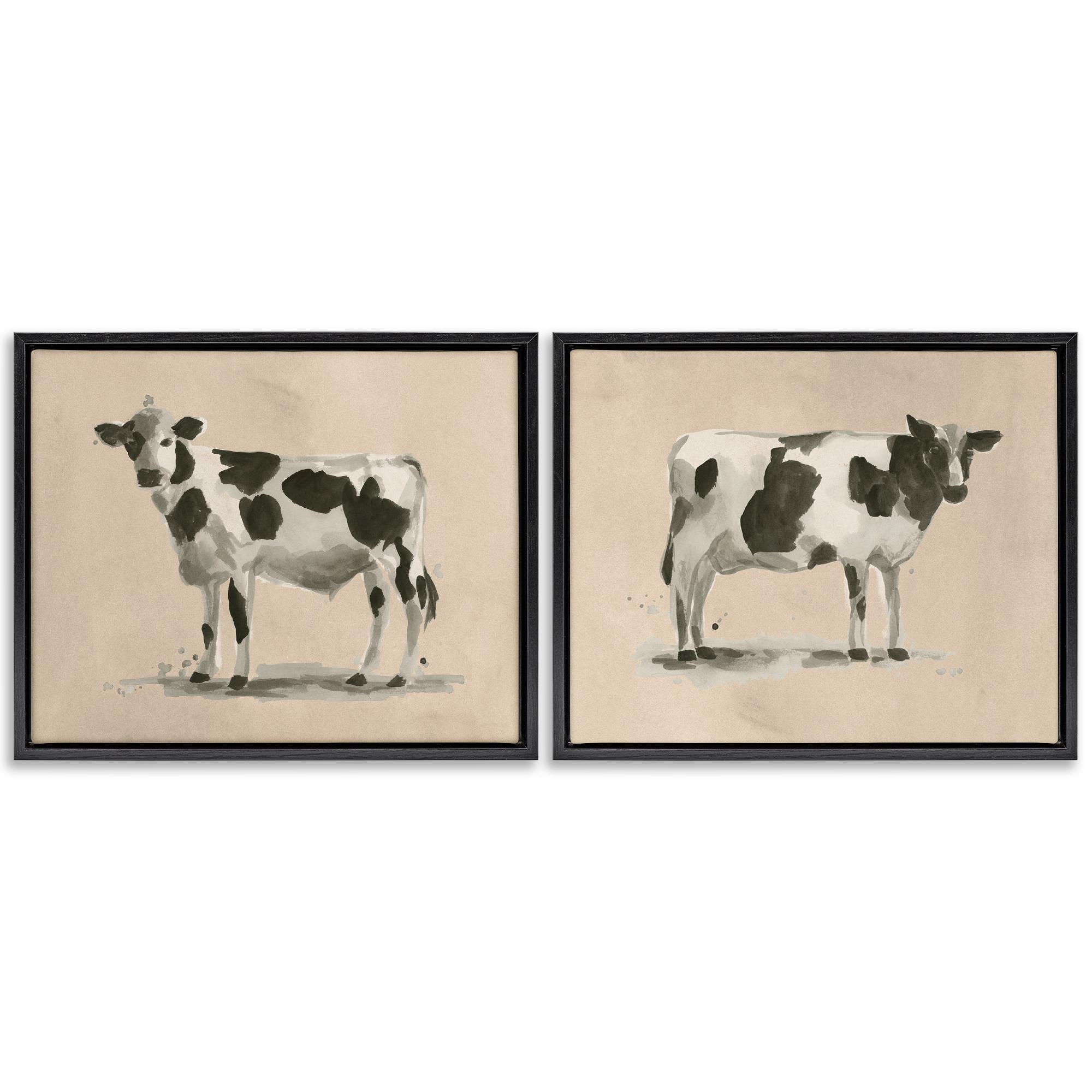 Stupell Industries Beige Holstein Cow Portrait Animals Painting Black Floater Framed Canvas Art Print Wall Art, 31 x 25, Set of 2