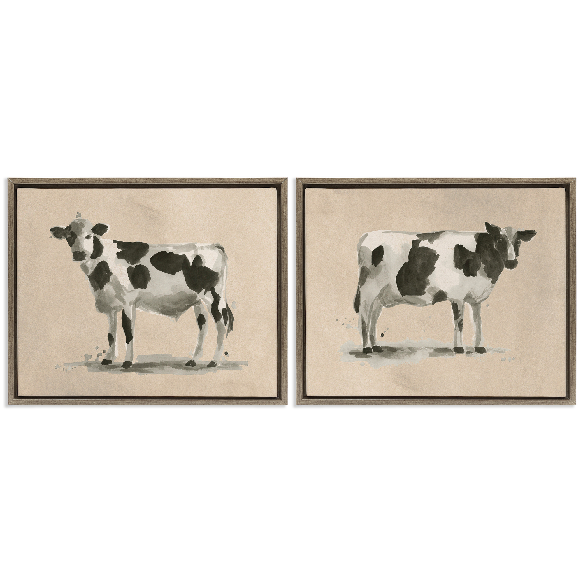 Stupell Industries Beige Holstein Cow Portrait Animals Painting Brown Floater Framed Canvas Art Print Wall Art, 21 x 17, Set of 2