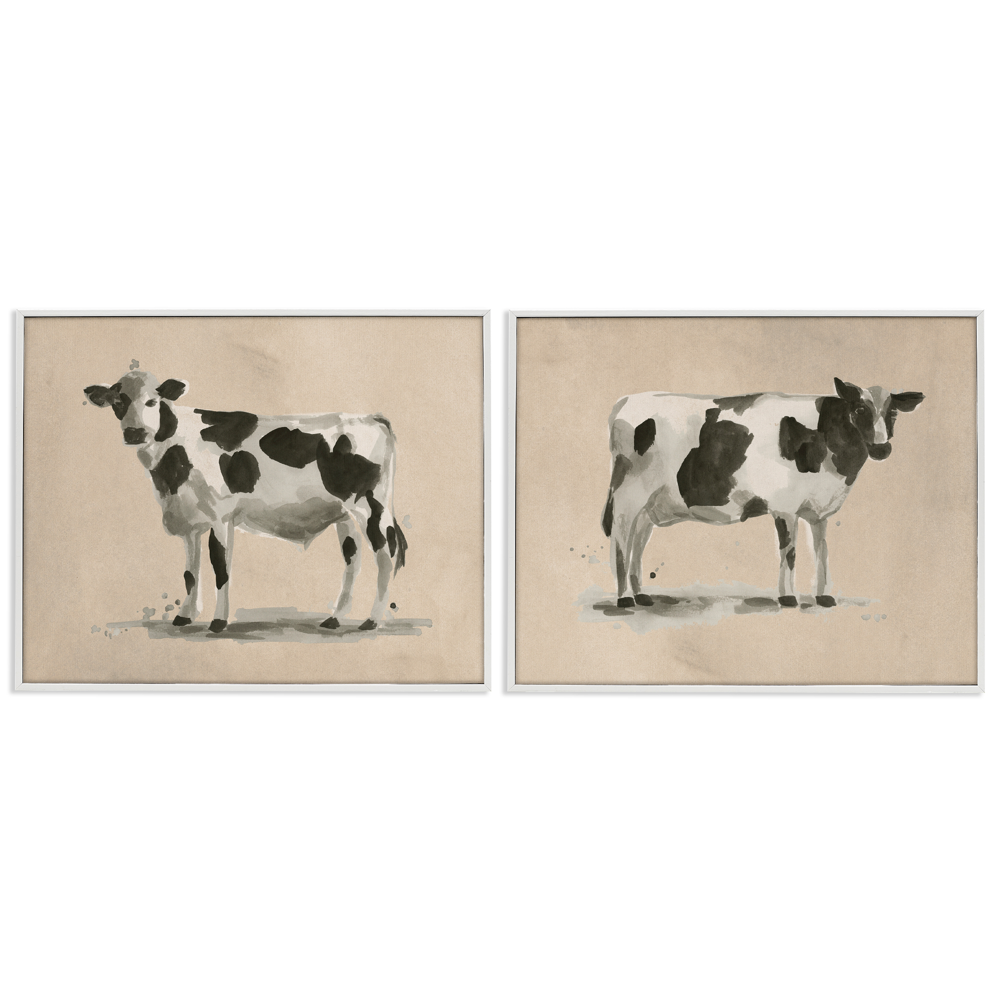 Stupell Industries Beige Holstein Cow Portrait Animals Painting White Framed Art Print Wall Art, 14 x 11, Set of 2
