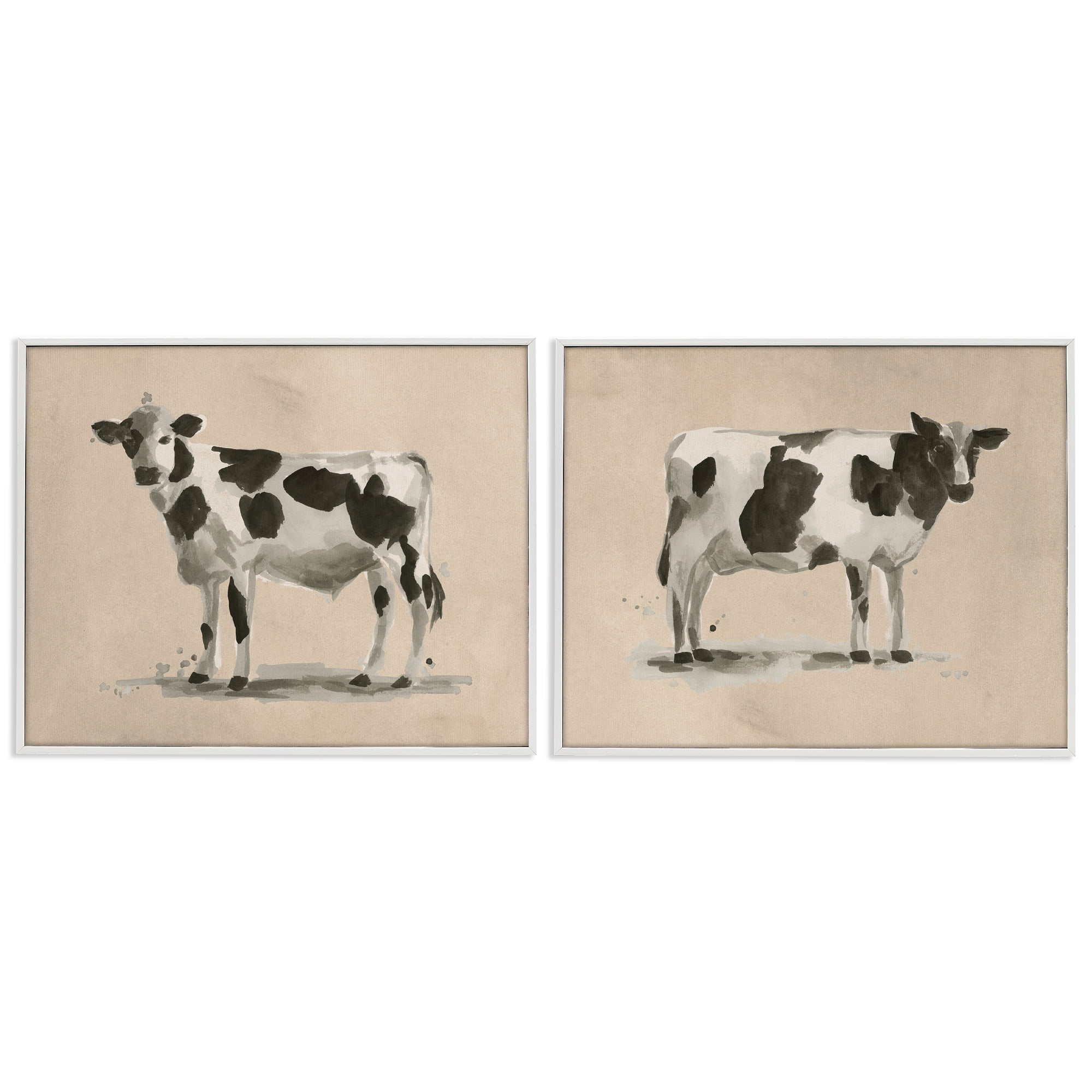 Stupell Industries Beige Holstein Cow Portrait Animals Painting White Framed Art Print Wall Art, 30 x 24, Set of 2