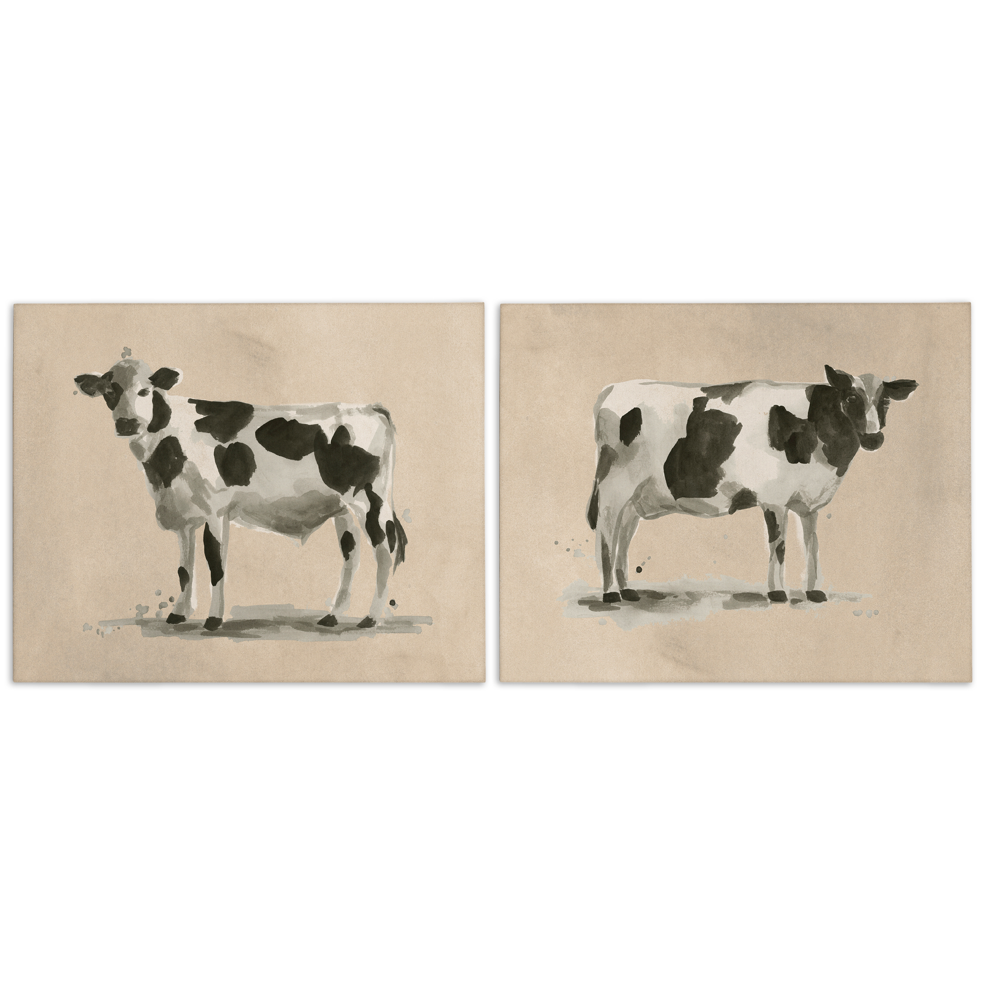 Stupell Industries Beige Holstein Cow Portrait Animals Painting Wrapped Canvas Art Print Wall Art, 20 x 16, Set of 2