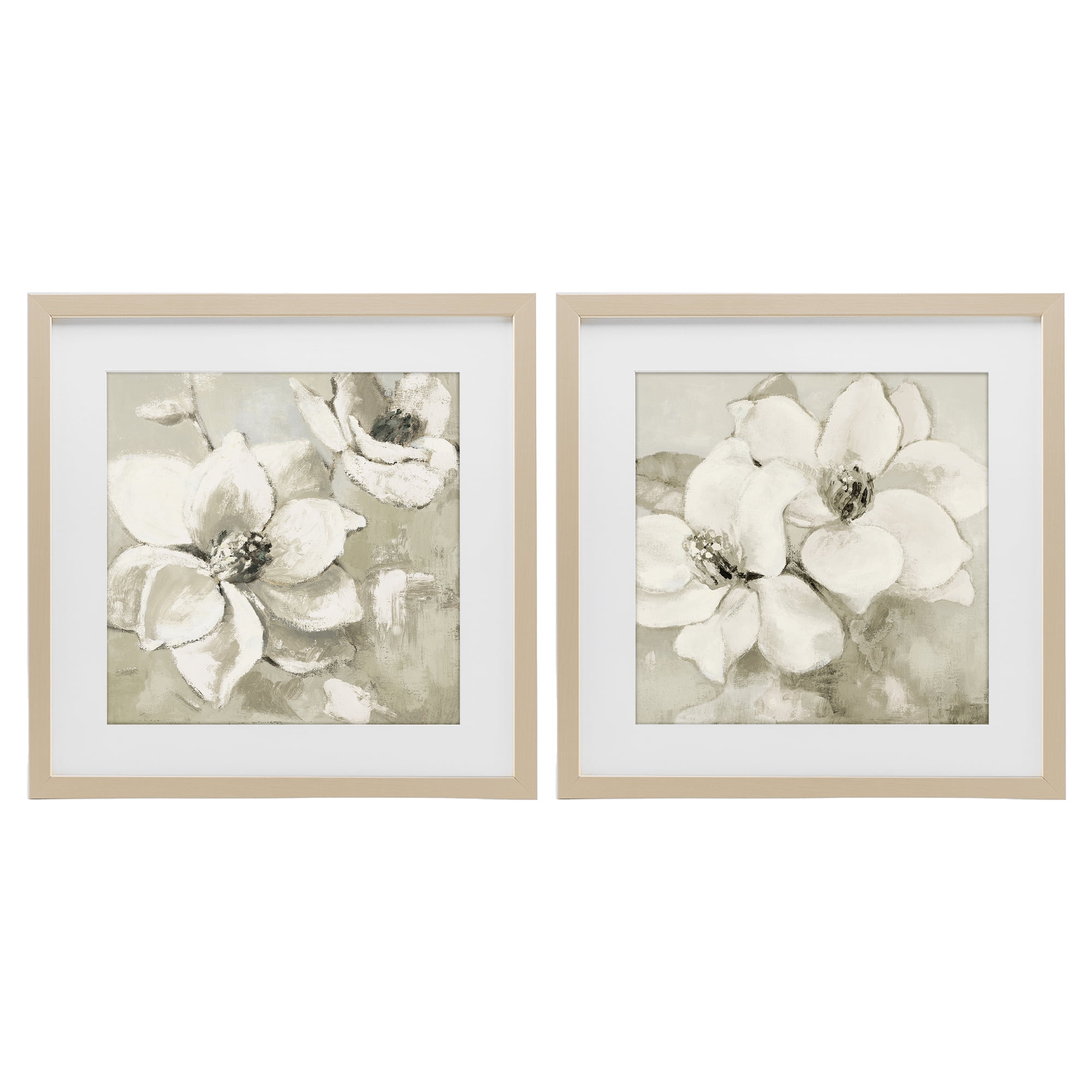 Stupell Industries Beige Magnolias after Rain 2 Piece Birch Framed Print Under Glass Set, design by Lanie Loreth