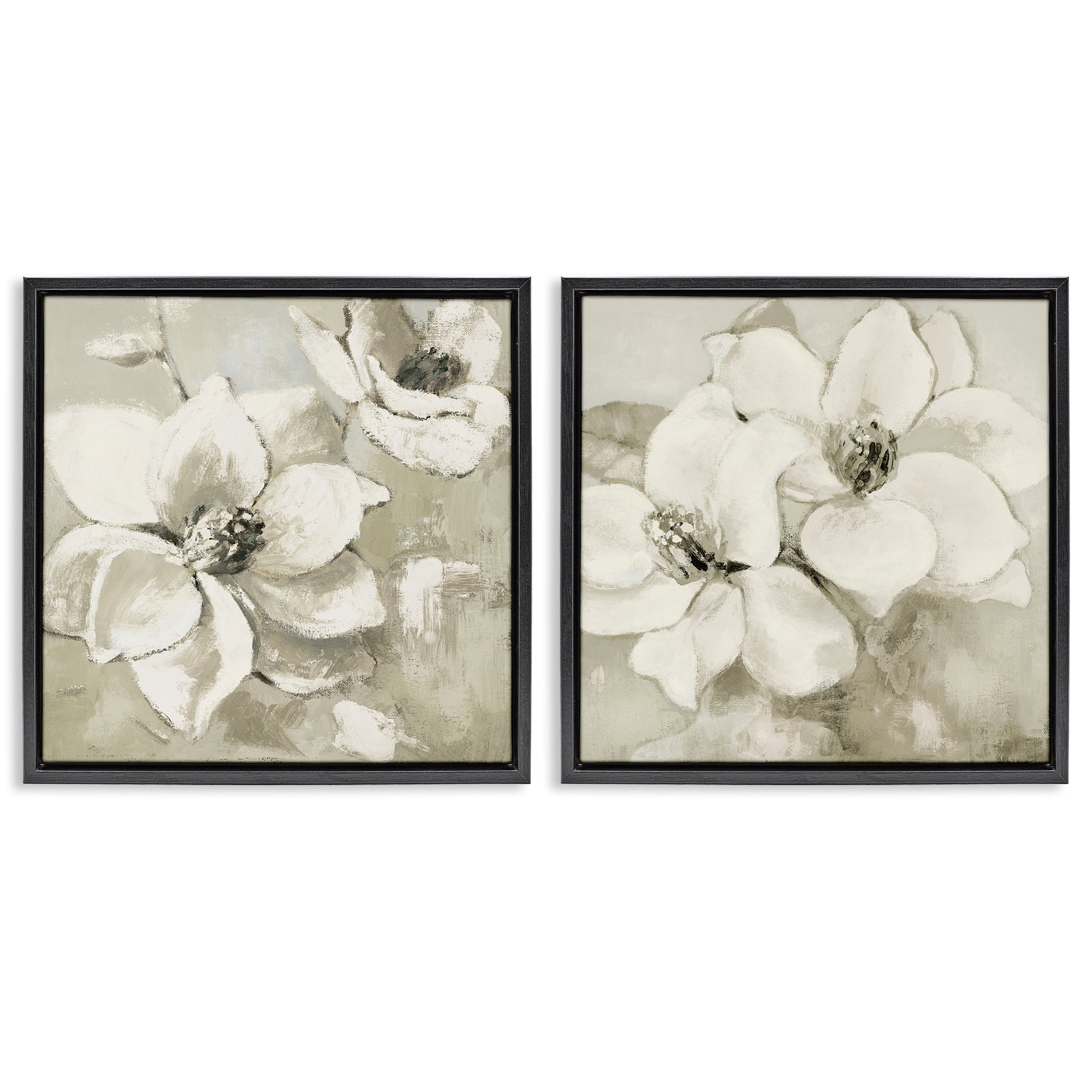 Stupell Industries Beige Magnolias after Rain 2 Piece Black Framed Floater Canvas Set, design by Lanie Loreth
