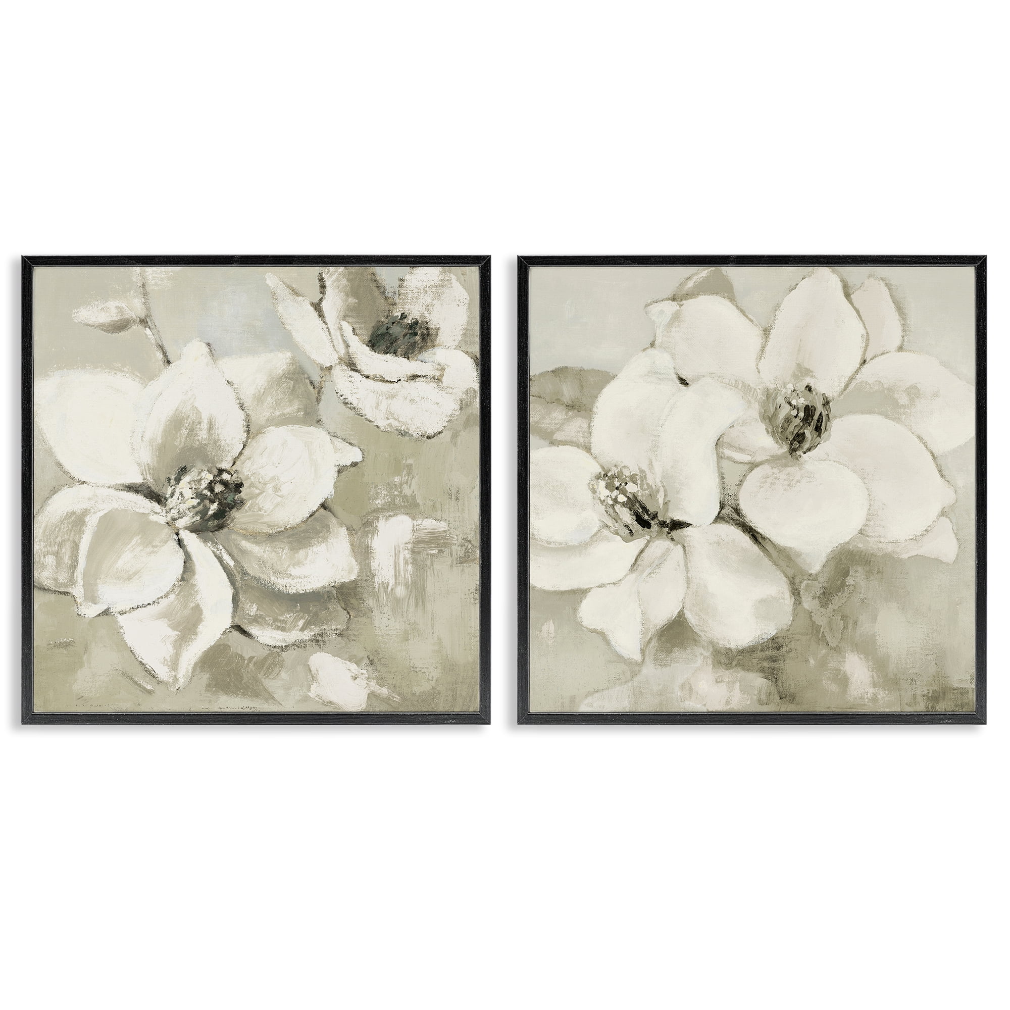 Stupell Industries Beige Magnolias after Rain 2 Piece Black Framed Giclee Art Set, design by Lanie Loreth